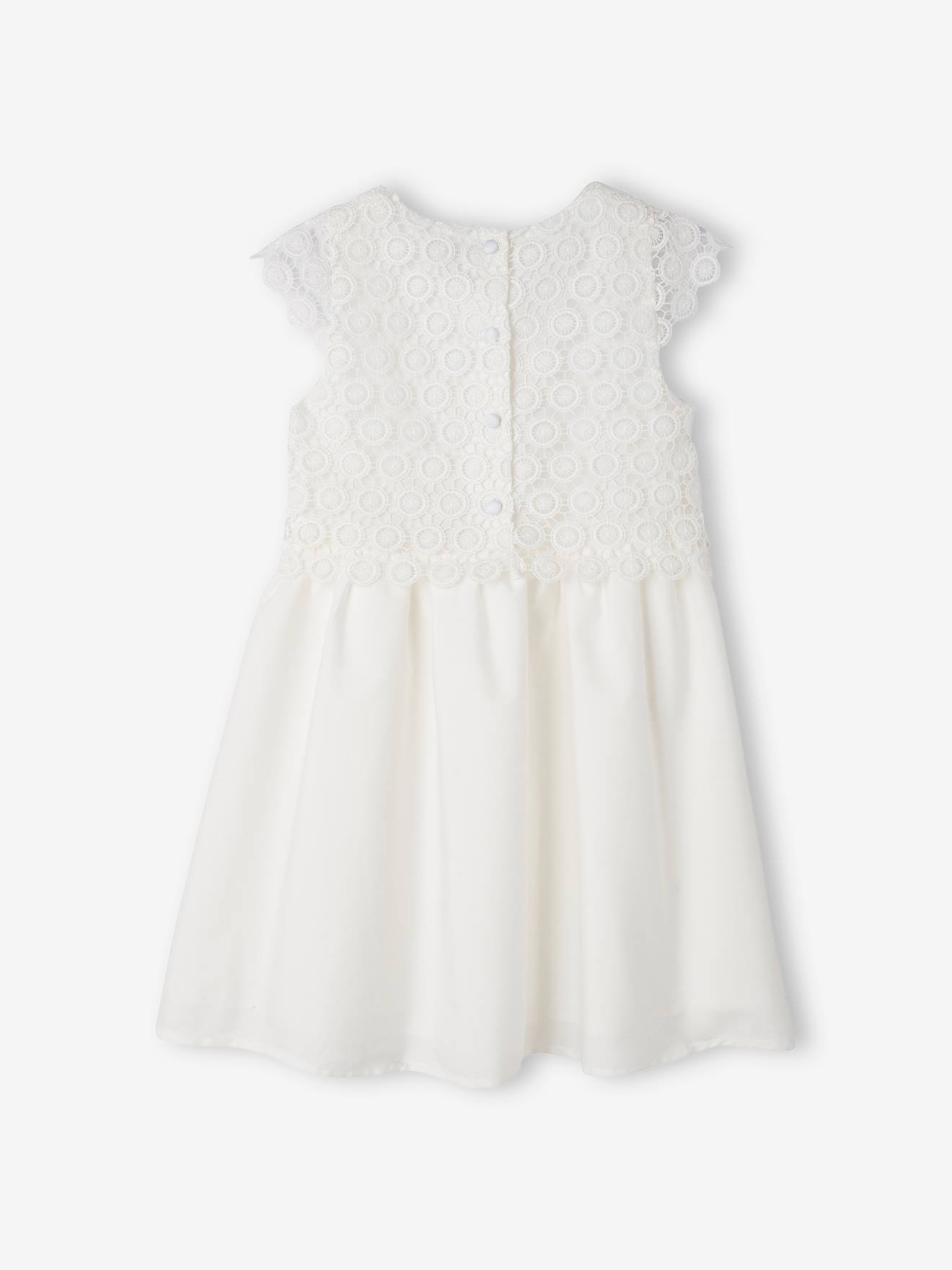 Robe de cérémonie effet 2 en 1 superposition en macramé fille ivoire