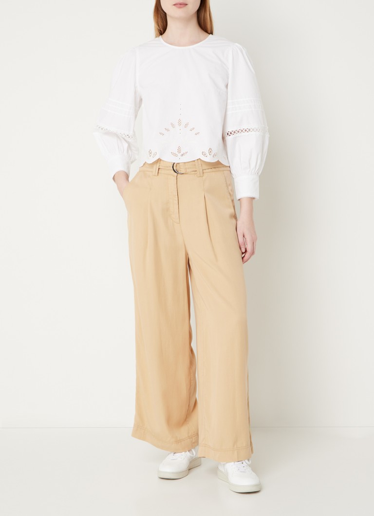 French Connection Alissa crop top with embroidery and balloon sleeves