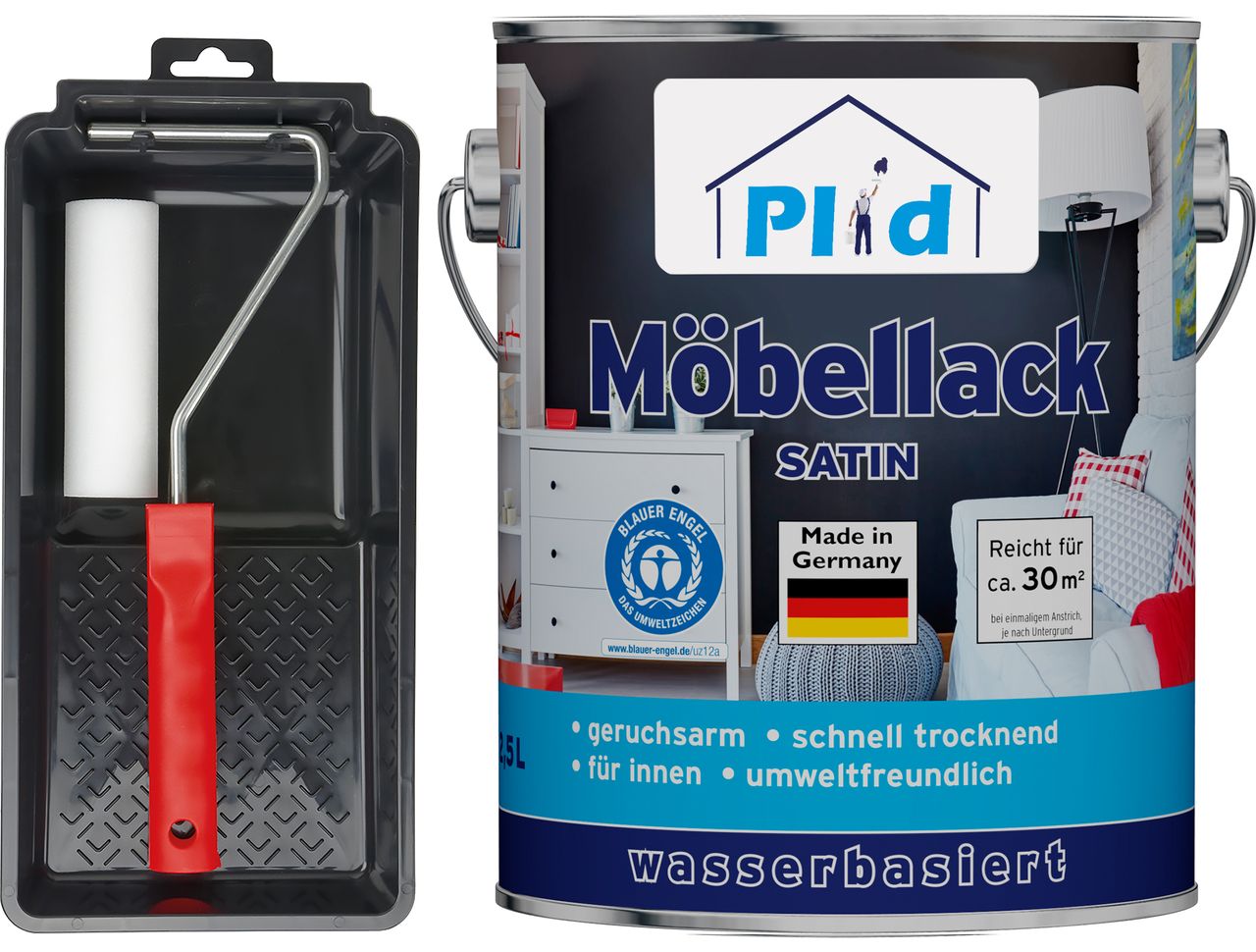 Plid Premium Möbellack Weisslack Türenlack Holzlack Lackierset Weiß - Seidenglänzend