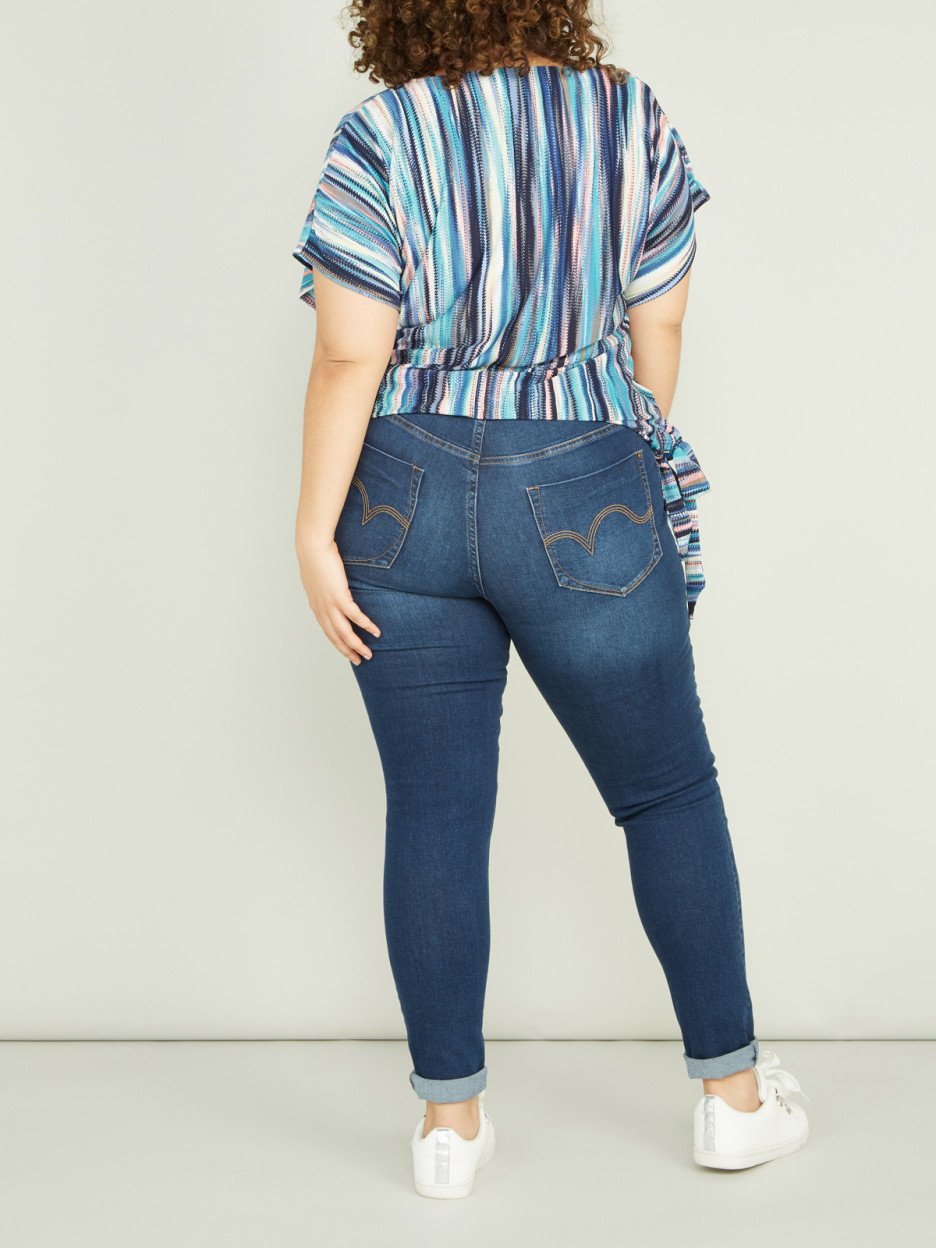 Jeans slim taille ajustable denim brut femme grande taille | La Halle