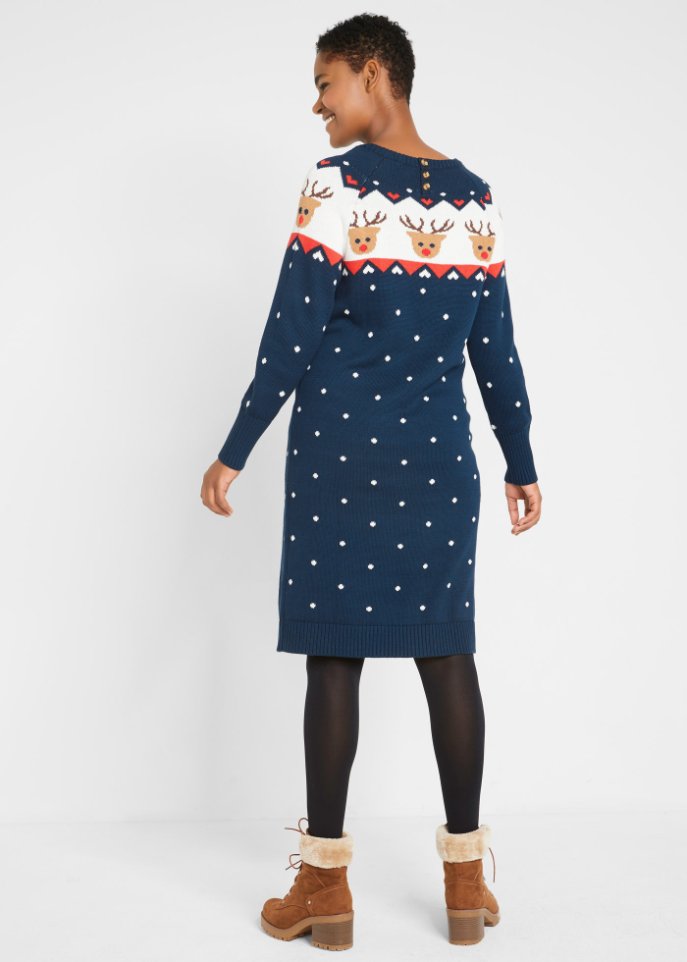 Weihnachts- Strickkleid Rentier, knieumspielend