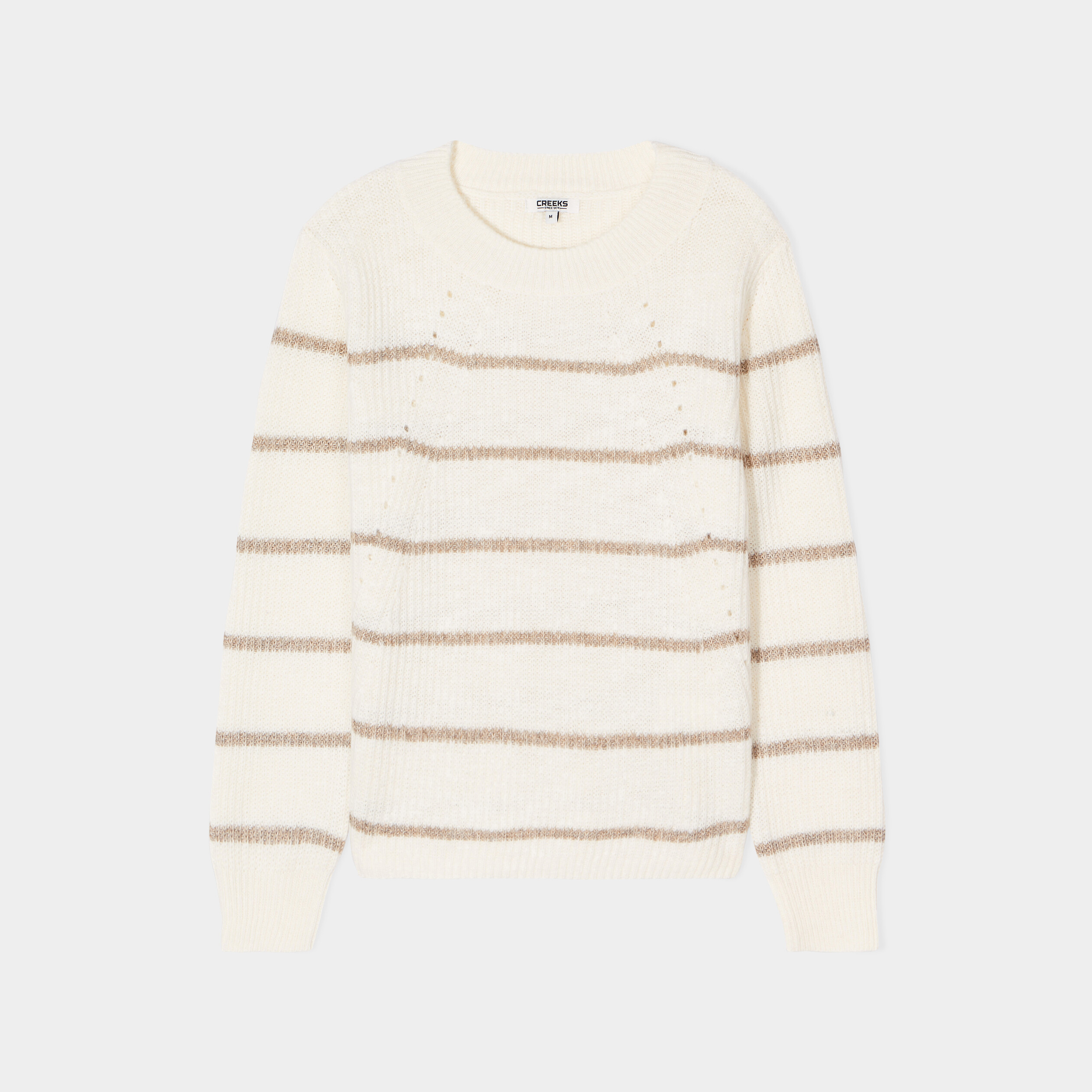 Pull ajouré devant col rond Creeks beige femme | La Halle