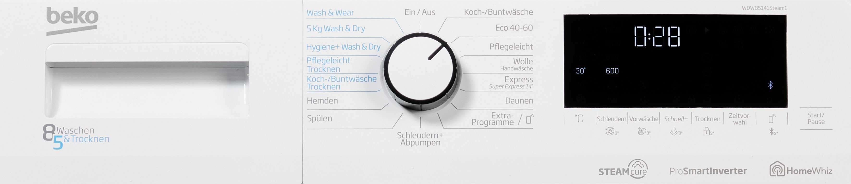 BEKO Waschtrockner WDW85141Steam1, 8 kg, 5 kg, 1400 U/min