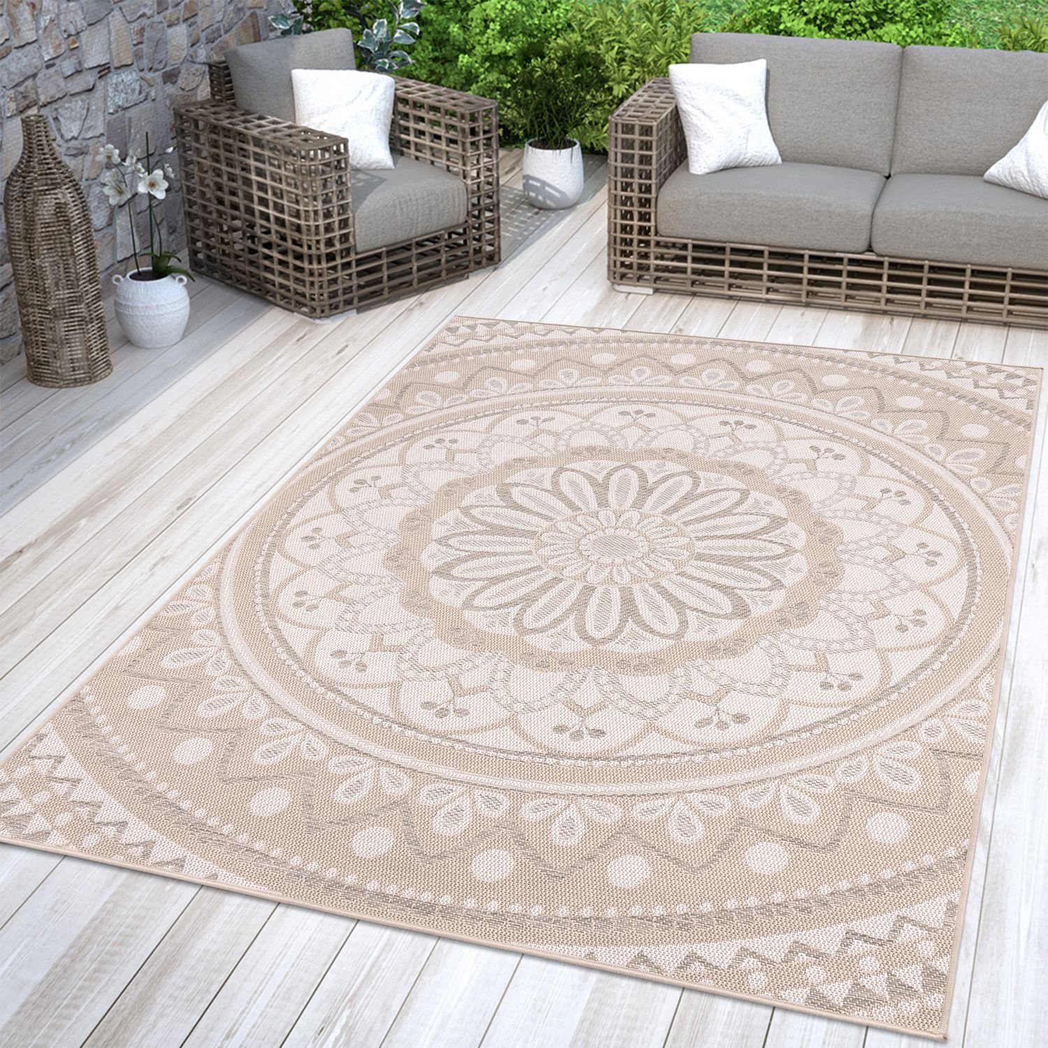 Outdoorteppich In-& Outdoorteppich Wetterfest Garten Orientalisches Marokkanisch, TT Home, rechteckig, Höhe: 4 mm