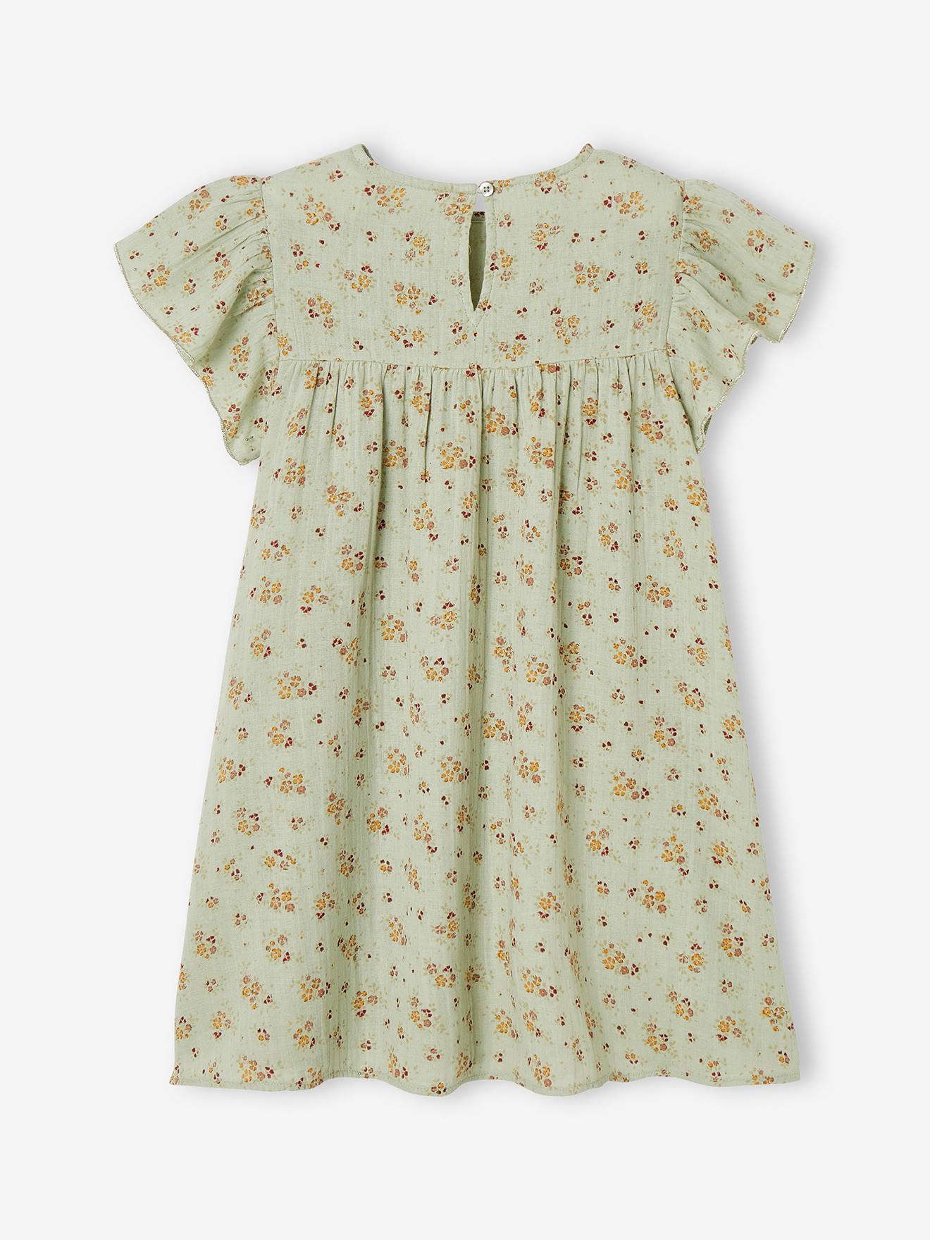 Vertbaudet Mädchen Kleid mit Schmetterlingsärmeln, Musselin - ziegel