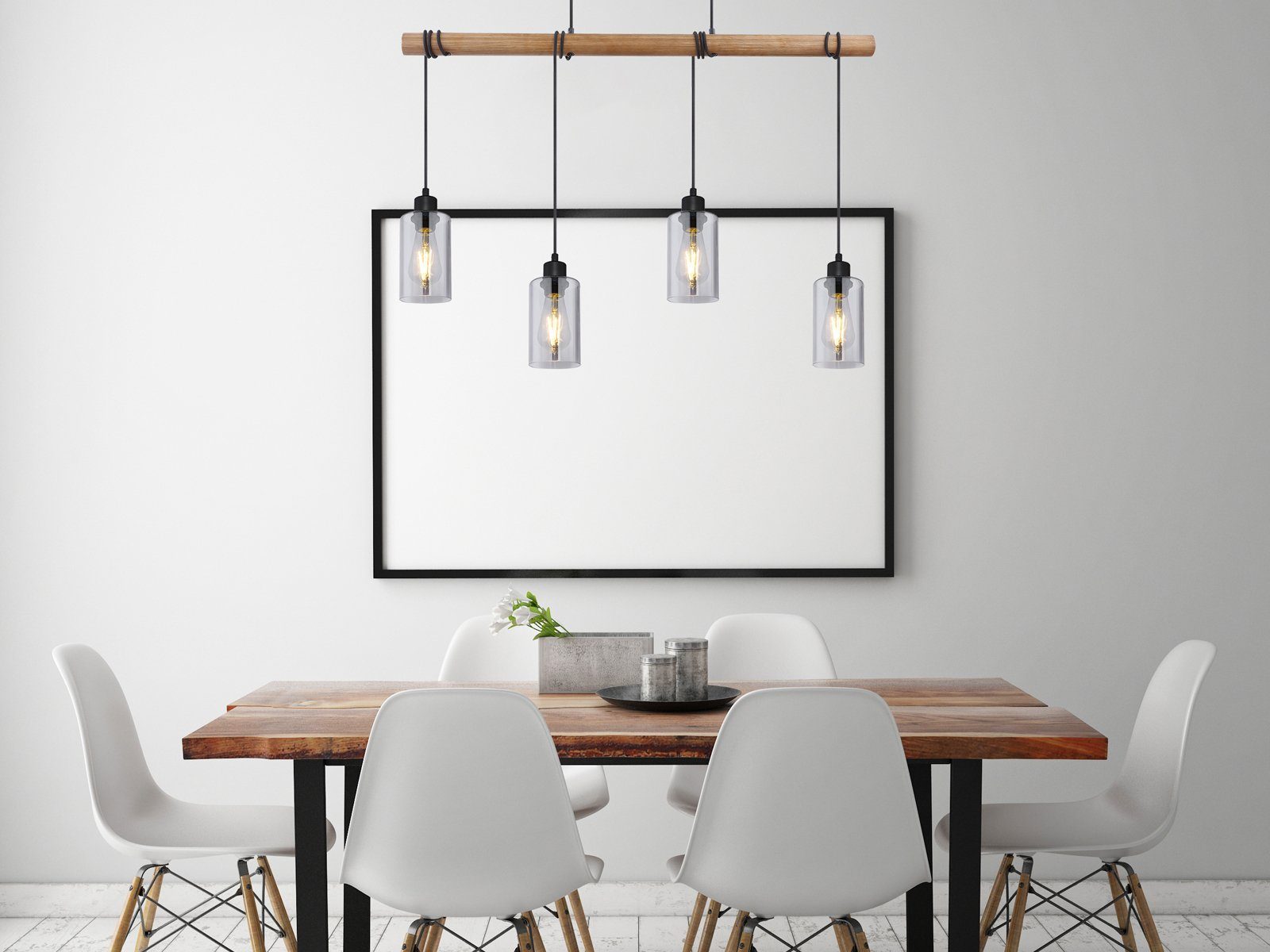 meineWunschleuchte LED Pendelleuchte, Leuchtmittel stufenweise über Wandschalter dimmbar, LED wechselbar, warmweiß, Designer-lampen Balken-lampe Rauchglas & Holz-balken hängend, B 98cm
