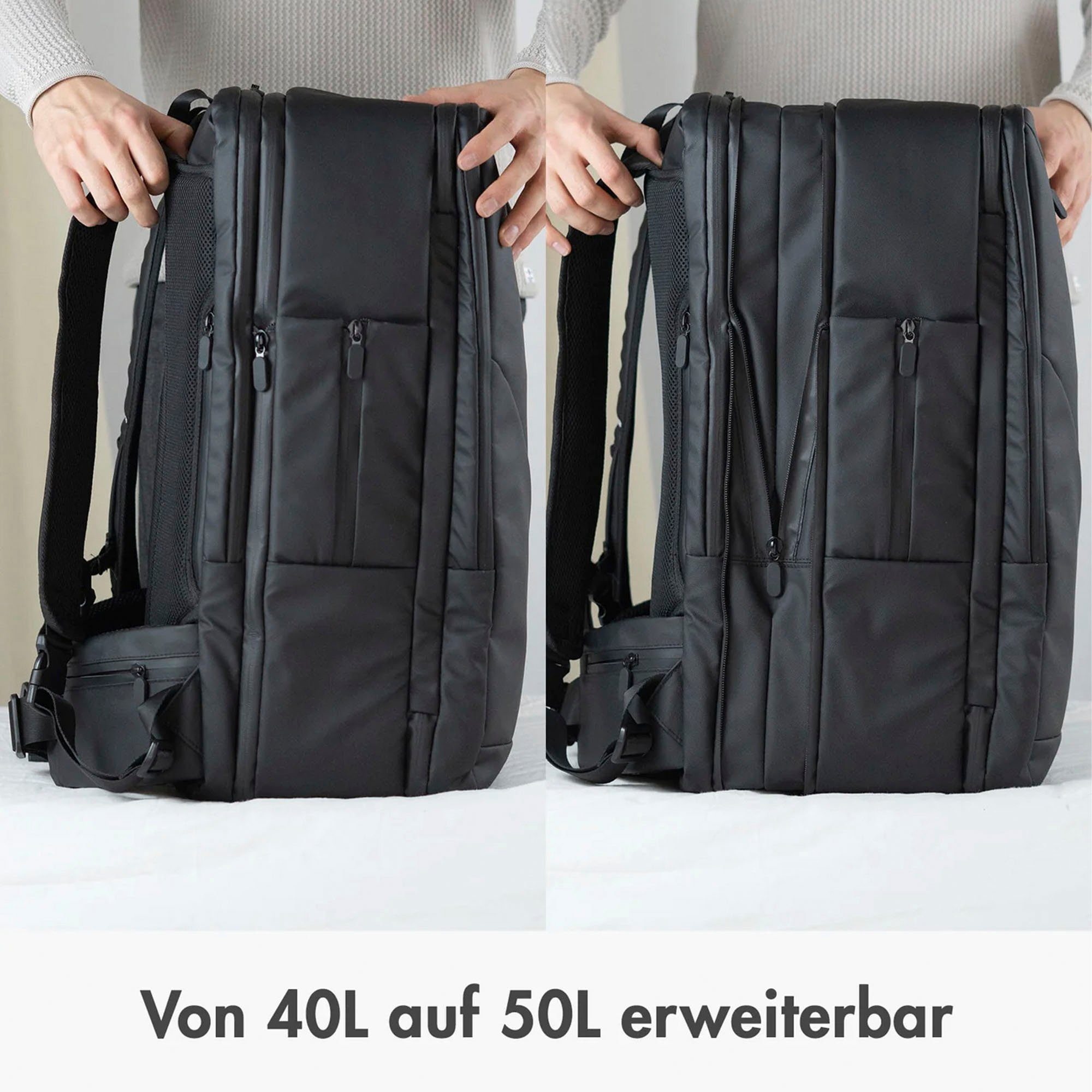 onemate Reiserucksack schwarz, erweiterbar; mit Laptopfach; aus recycelten PET-Flaschen