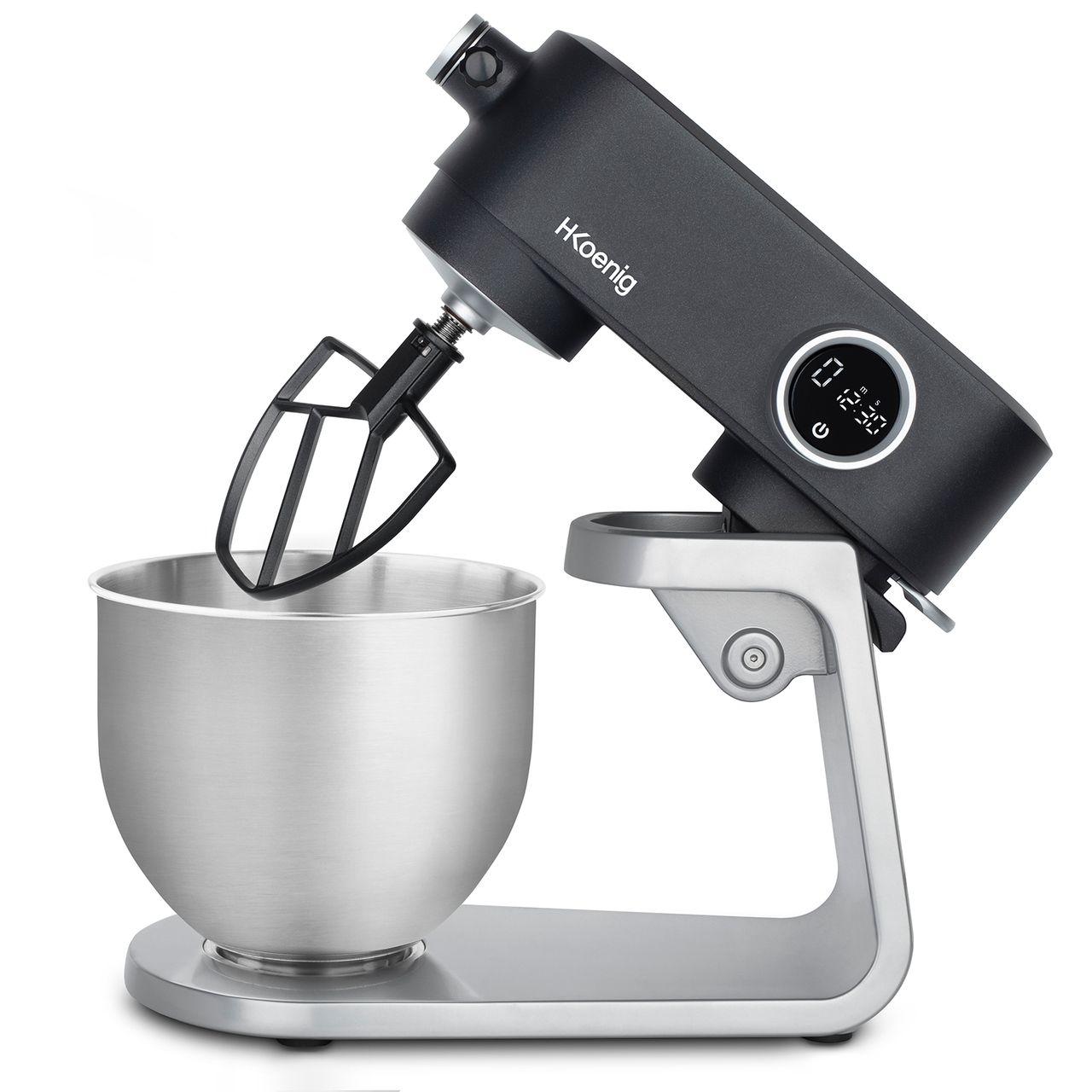 H.Koenig KM120 Küchenmaschine, professionell, multifunktionell, 5 l, Edelstahl, Mattgrau, leistungsstark, 800 W, 8 Geschwindigkeitsstufen