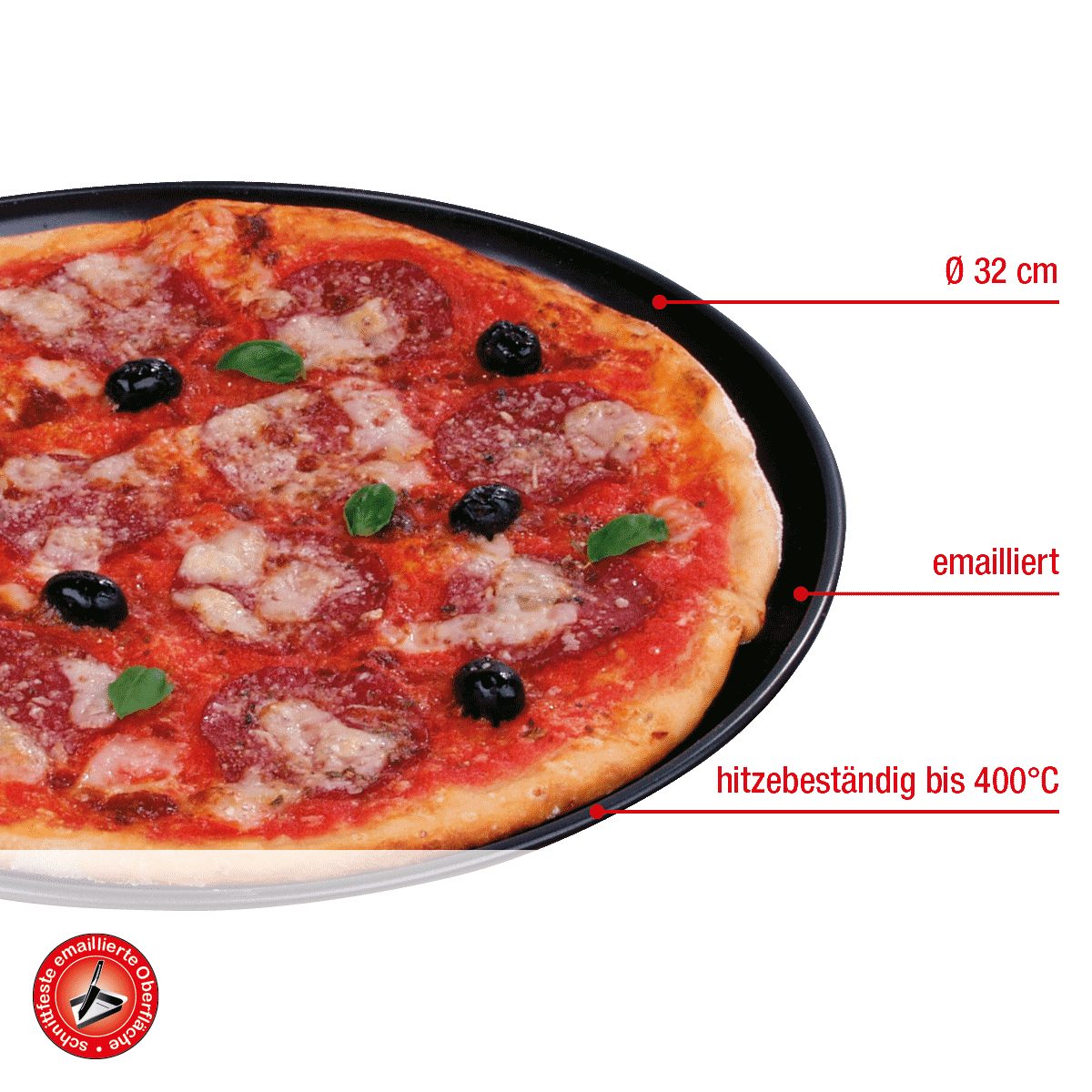 EUROHOME Pizzablech Backblech rund emailliert hitzebeständig Pizzabackblech antihaft, Email, (Pizzablech Ø32 cm, Höhe 3 cm), Ofenblech - für Holz- und Gasgrills geeignet