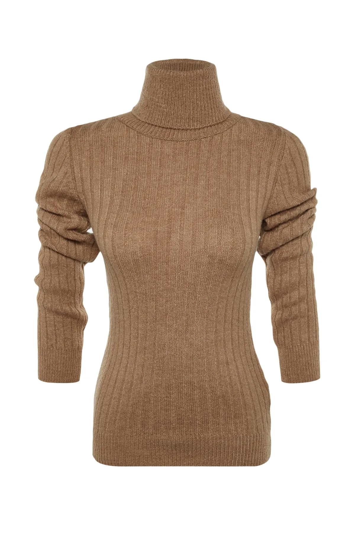 Trendyol Collection  Kamelfarbener, weich strukturierter Basic-Strickpullover TWOAW20FV0133