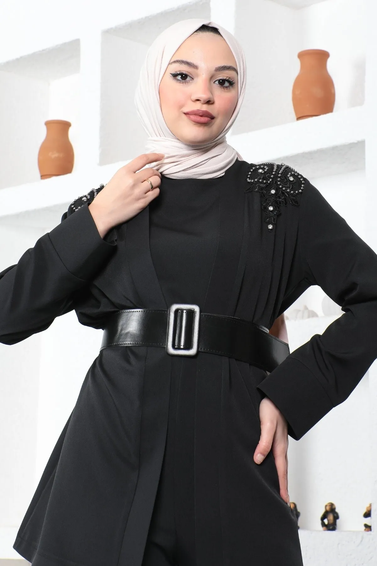 Modamihram  Overall-Set mit Spitzendetails Schwarz 19003