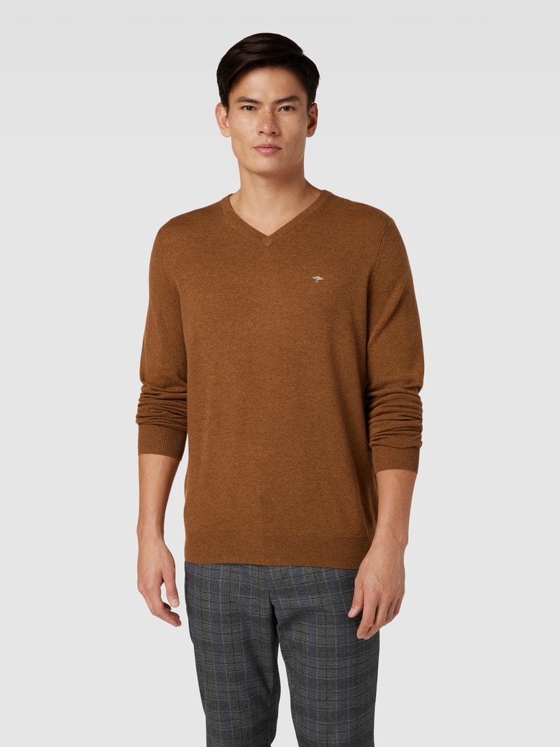 Strickpullover mit Logo-Stitching in haselnuss braun meliert