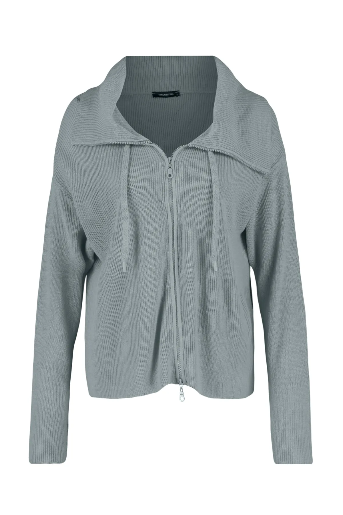 Trendyol Collection  Grauer Strickcardigan mit Reißverschlussdetail TWOAW23HI00189