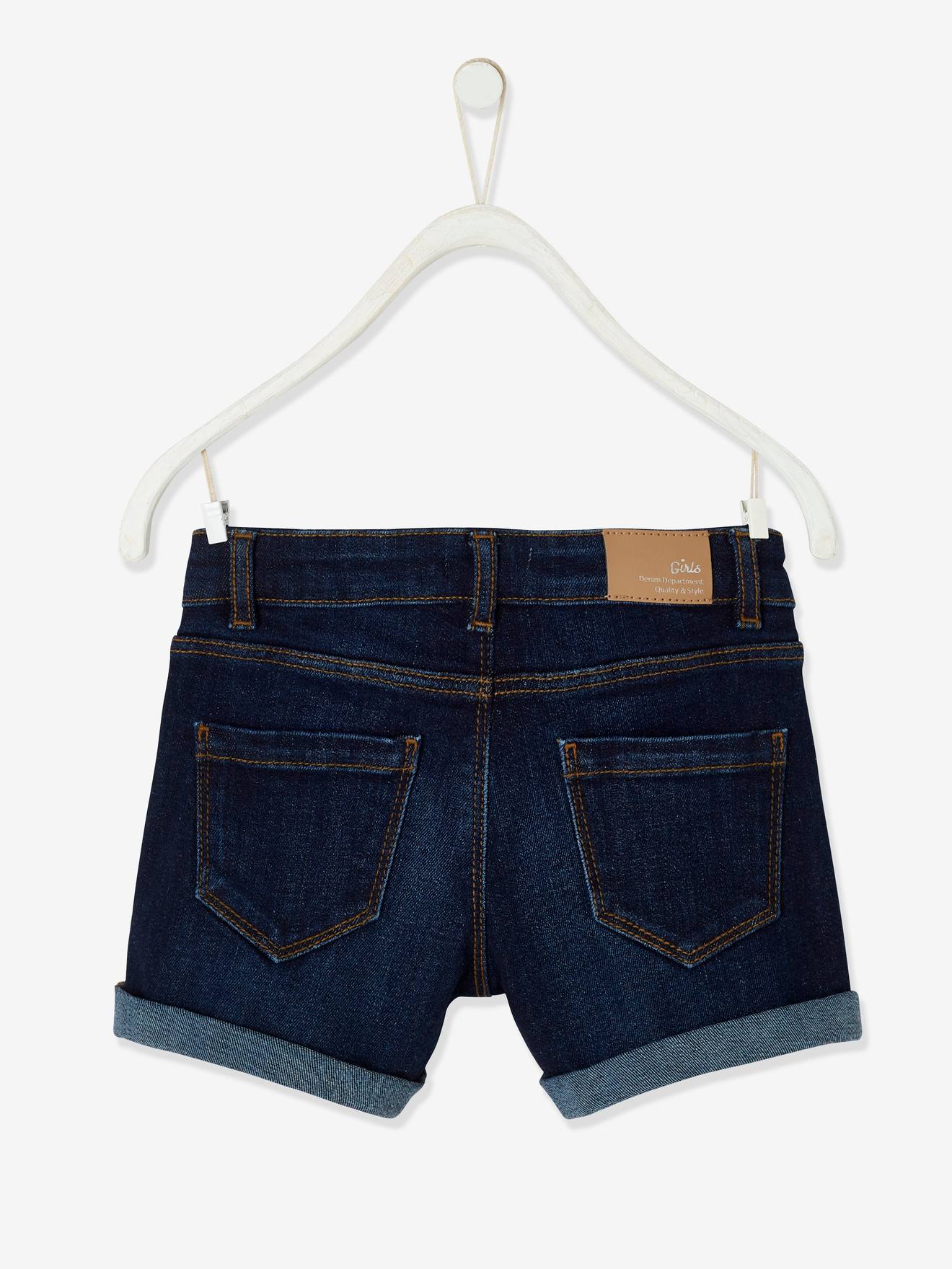 Vertbaudet Mädchen Jeansshorts mit Umschlag BASIC Oeko-Tex - dark blue