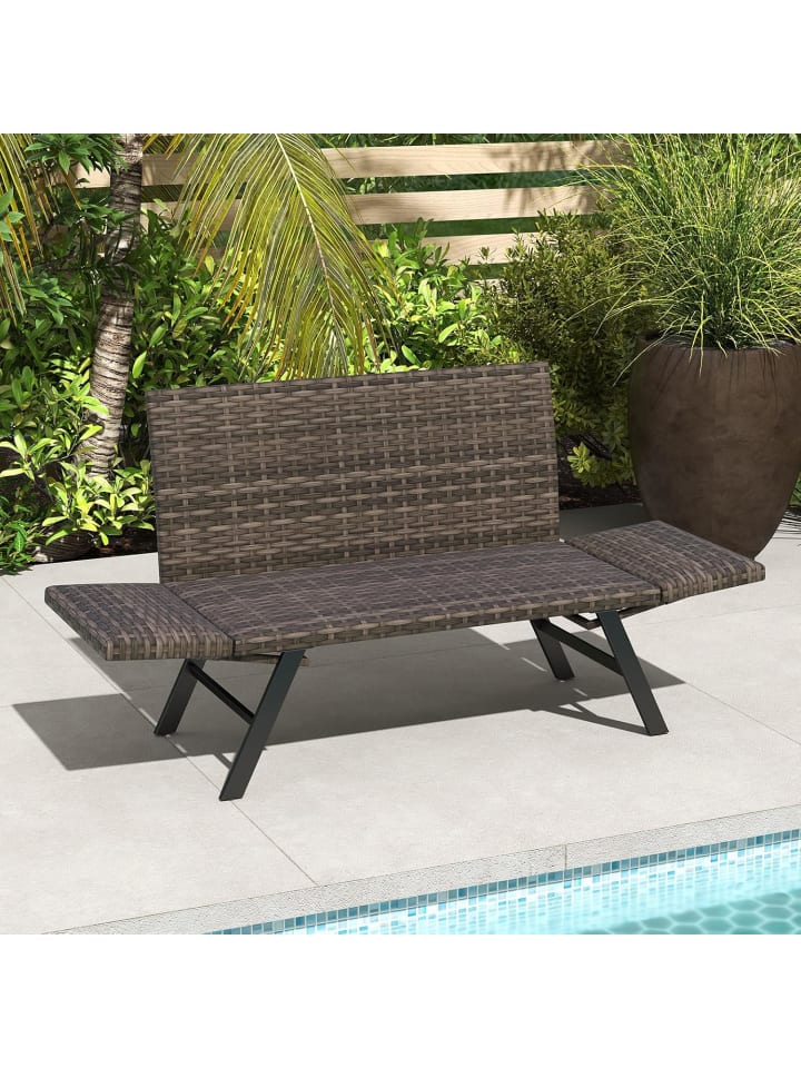 COSTWAY Polyrattan Gartenbank mit Liegefunktion in Grau günstig kaufen onesize