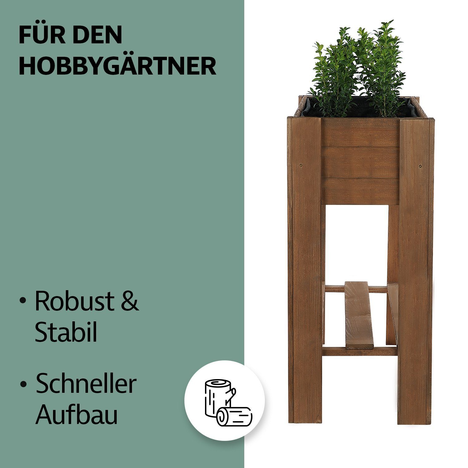 Zestri Hochbeet Kräuterbeet mit Ablage Holz Gemüsebeet Blumenkasten rechteckig Balkon, Kiefernholz, mit Ablage