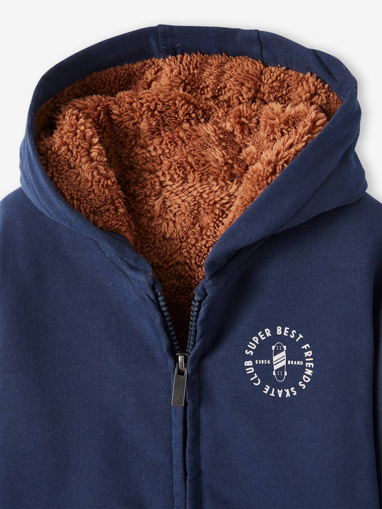 Vertbaudet Jungen Kapuzensweatjacke, Teddyfleece-Futter - grau meliert