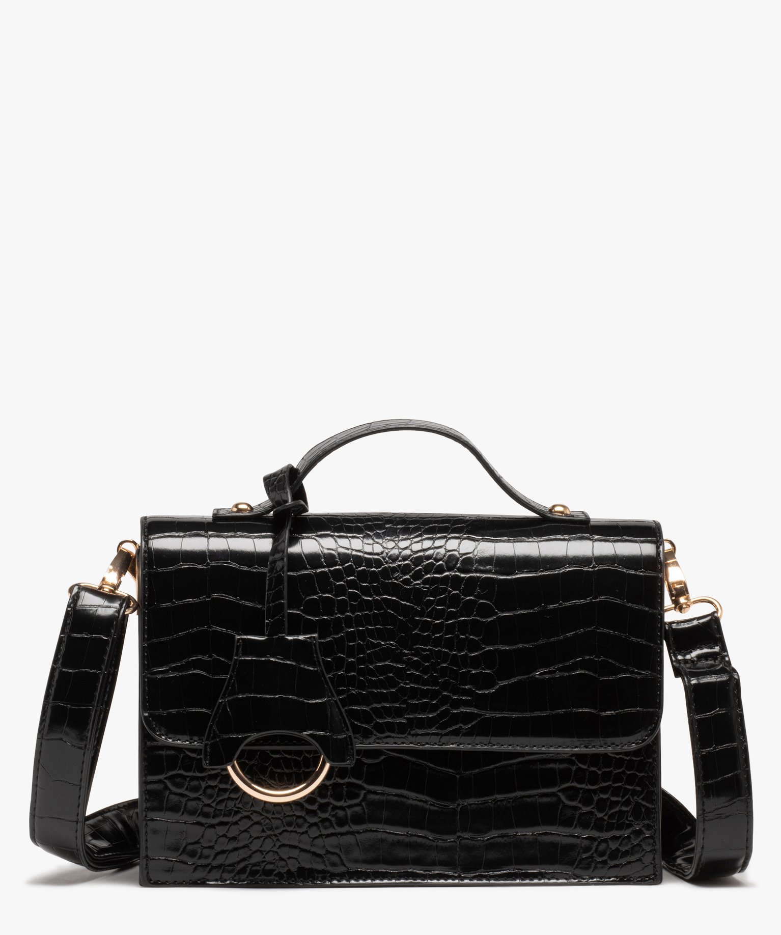 Sac à main verni motif animal en relief à bandoulière amo... noir | GEMO