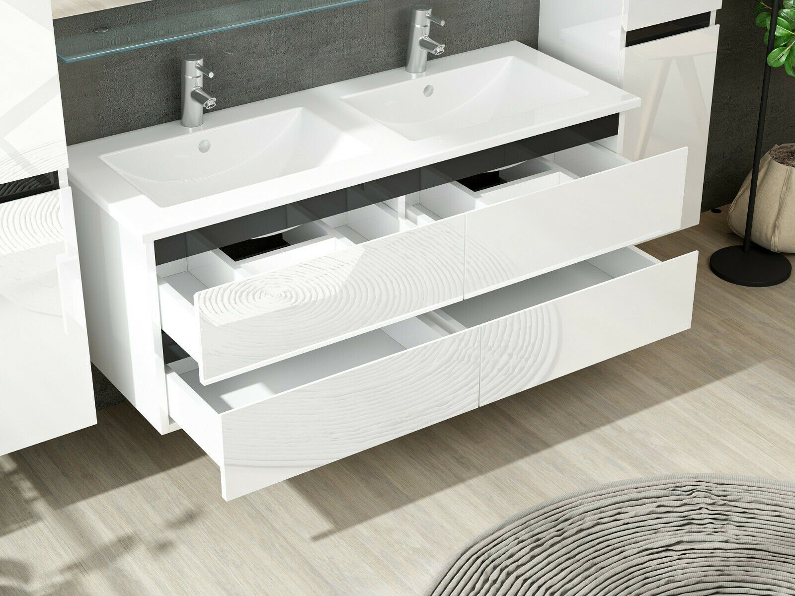 Homeline Badmöbel-Set Doppelwaschtisch Dennis New -D-4-xH doppelwaschtisch mit unterschrank, (7-St)