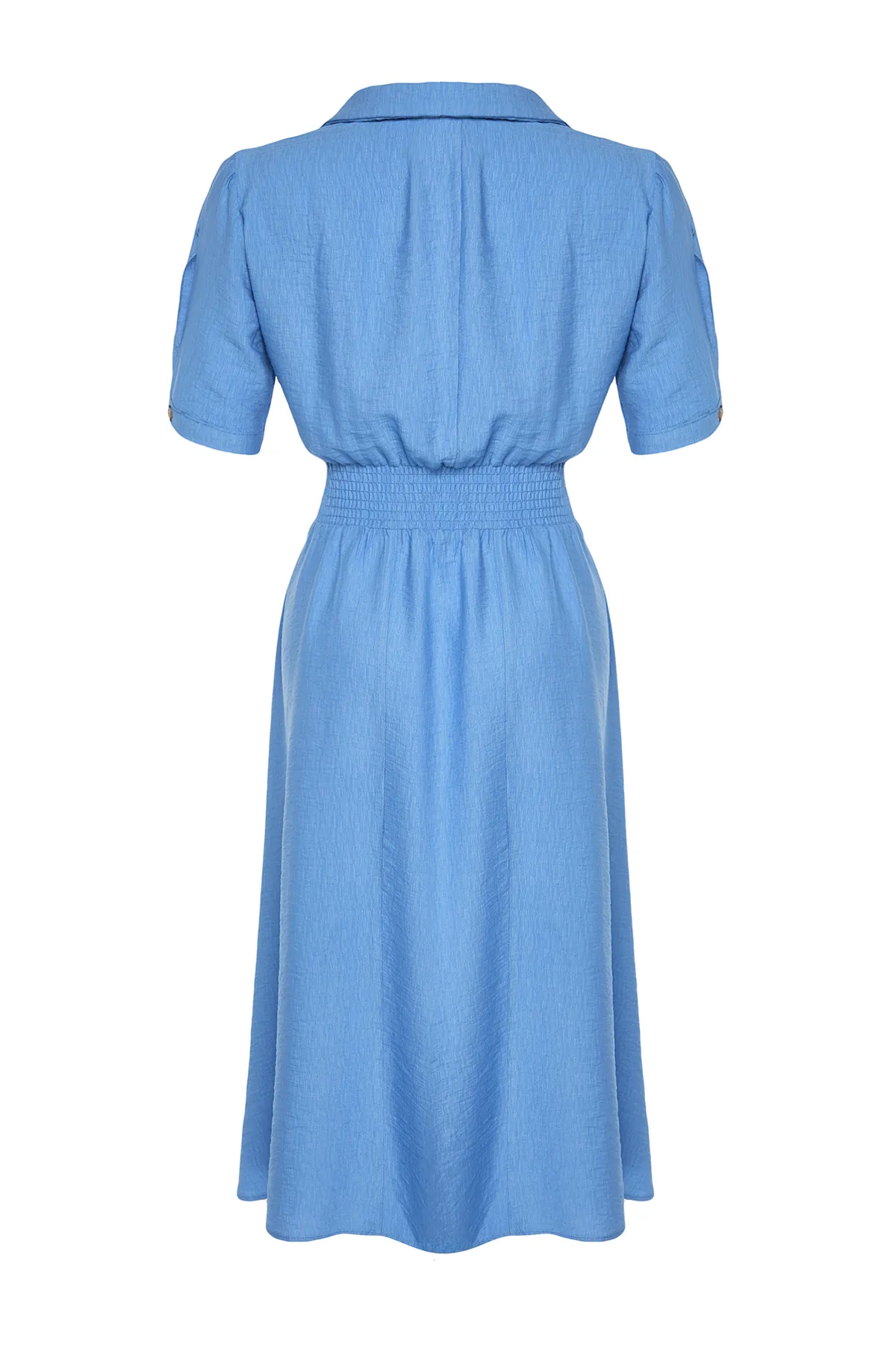 Trendyol Curve  Blaues Kleid mit gewebtem Gummibund und Knopfleiste TBBSS22EL1563