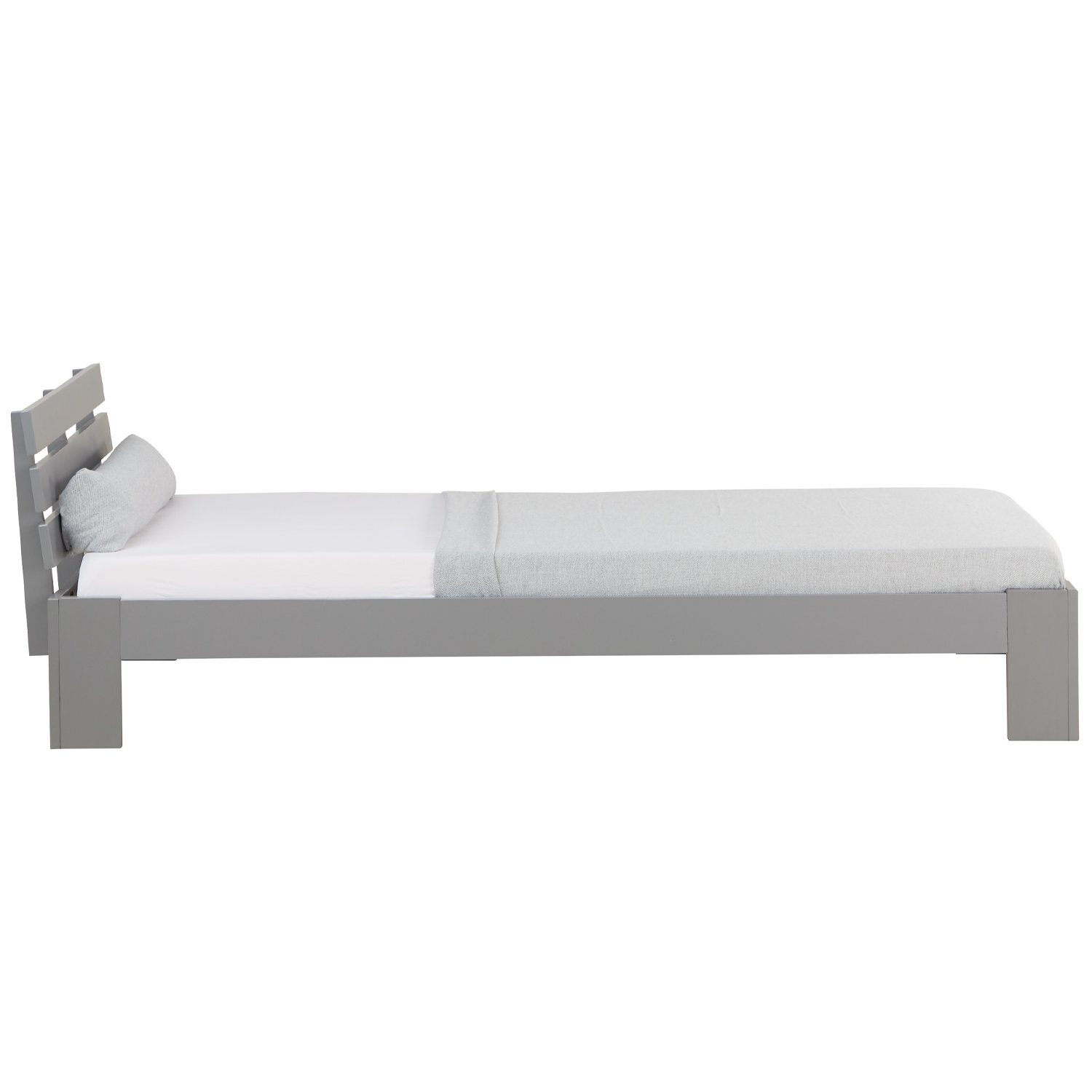Homestyle4u Holzbett Einzelbett Futonbett 90x200 Grau Kiefer