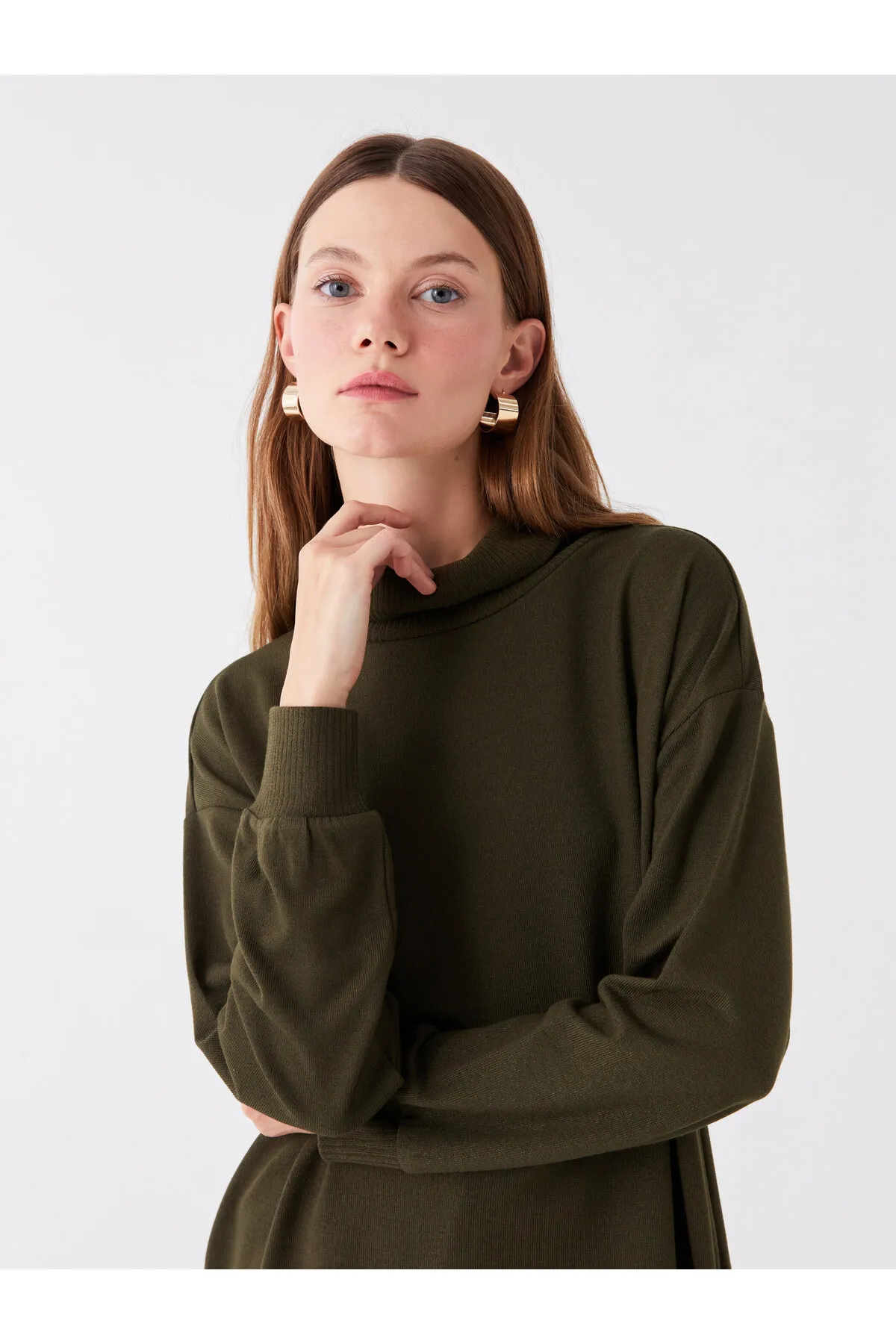 LC Waikiki  Rollkragenpullover, einfarbig, langärmlig, übergroße Damen-Tunika