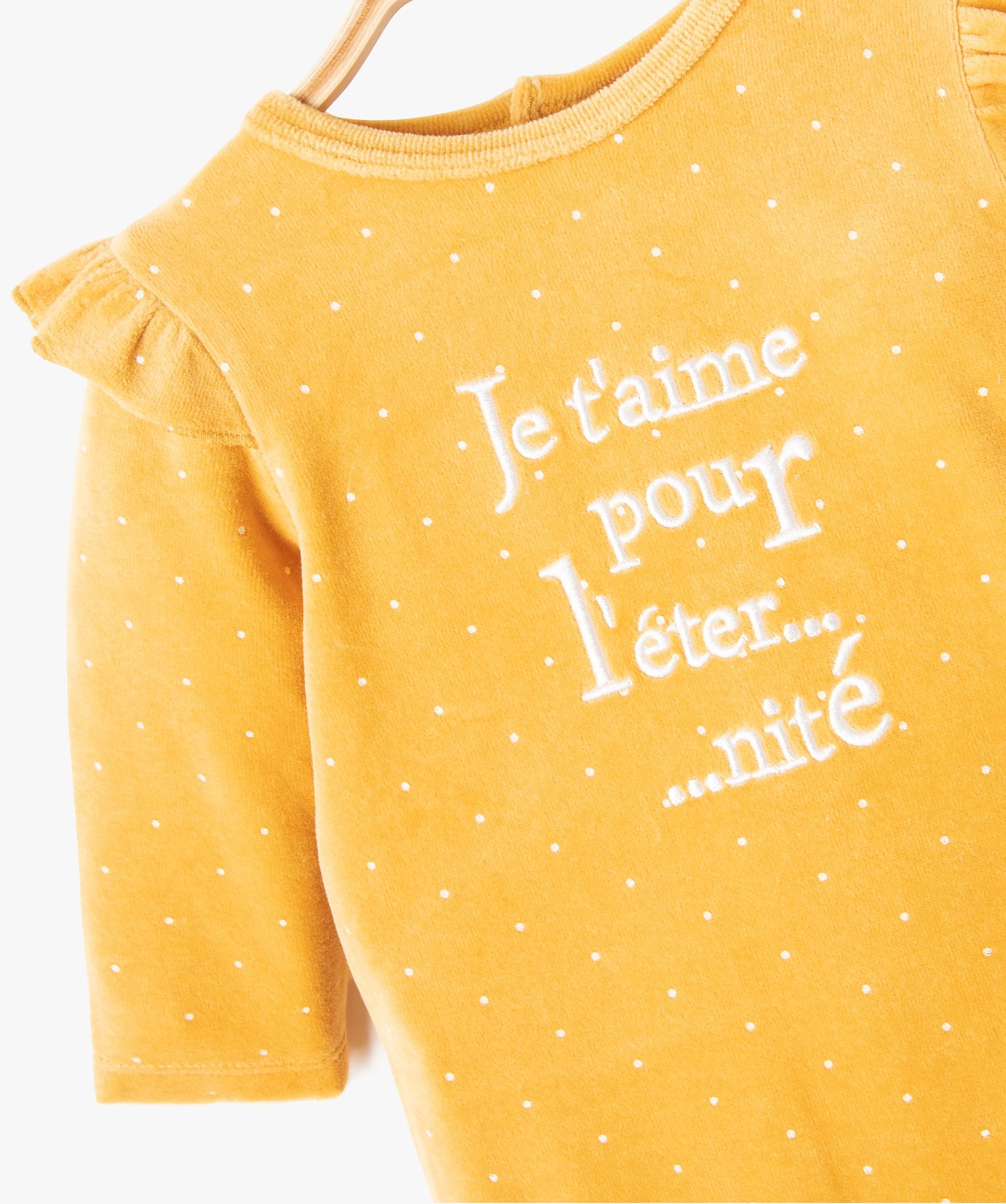 Pyjama bébé en velours imprimé pois et volant jaune | GEMO