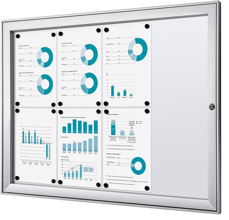 SHOWDOWN Abschließbarer Schaukasten Magnetisch 96,1 B x 69,6 H cm Silber 8 x DIN A4
