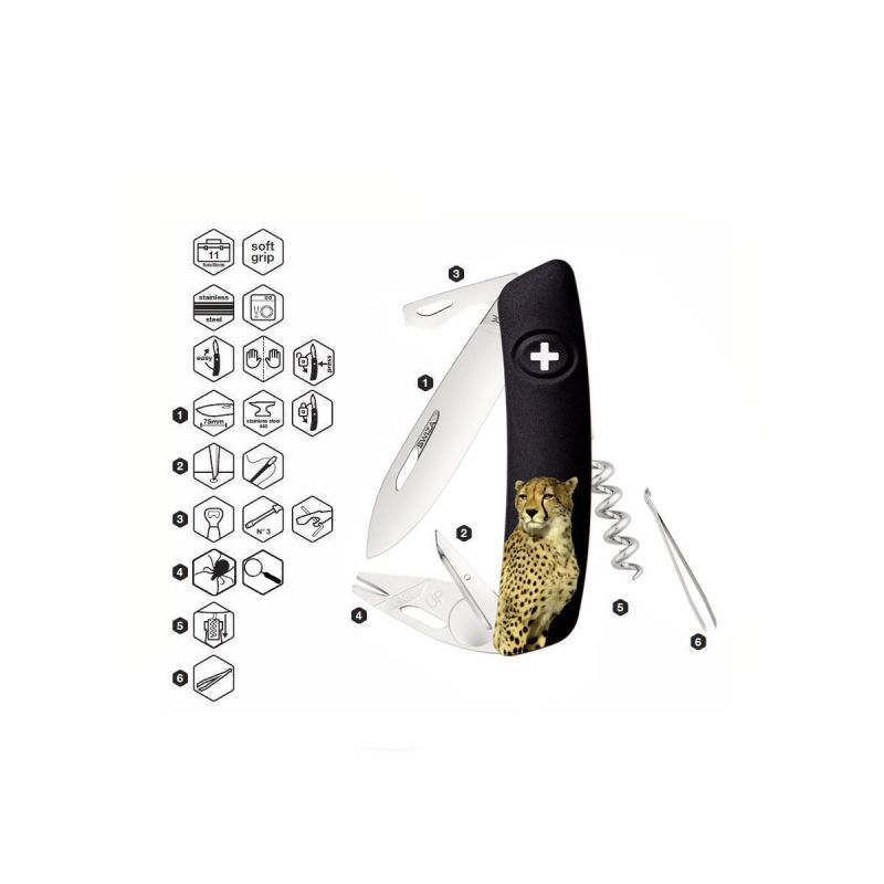 Swiza TT03 Tick Tool Wildlife Cheetah Black, Schweizer Taschenmesser made in Swiss