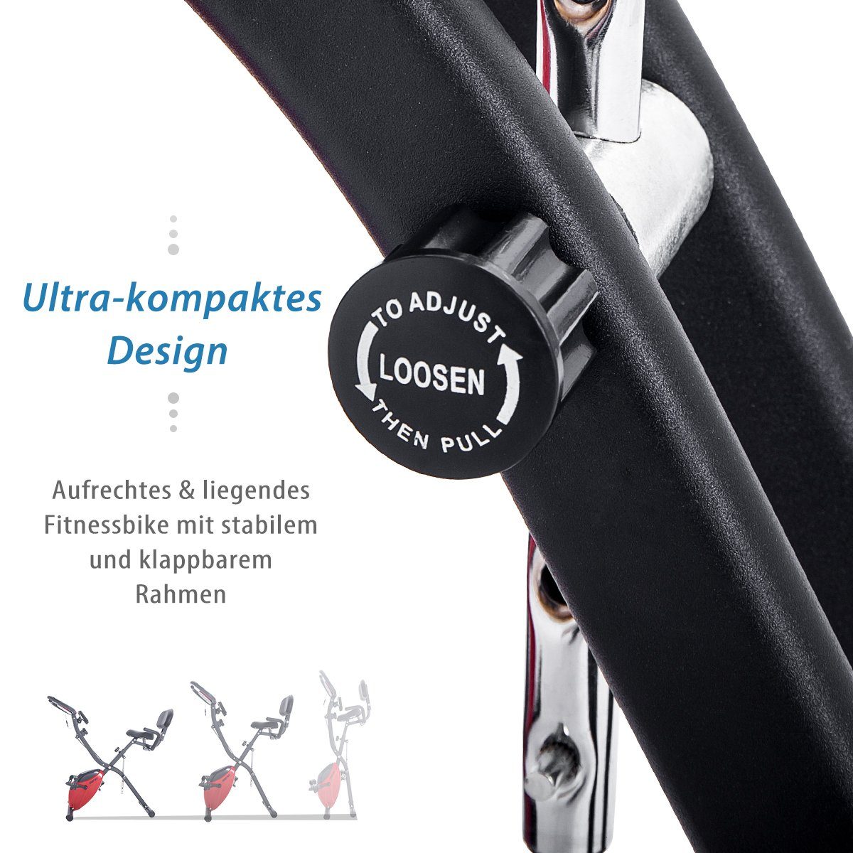 Fangqi Heimtrainer X-Bike, Magnetische Faltbares Fitnessfahrrad, Heimtrainer Speedbike Indoor Cycling mit LCD Anzeige und Widerstandsbänder (Brustgurt)