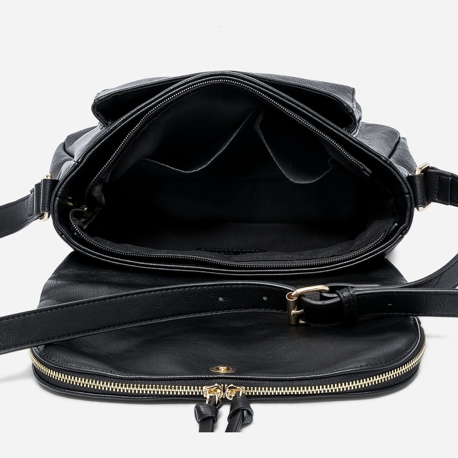 Sac besace noir avec rabat zippé