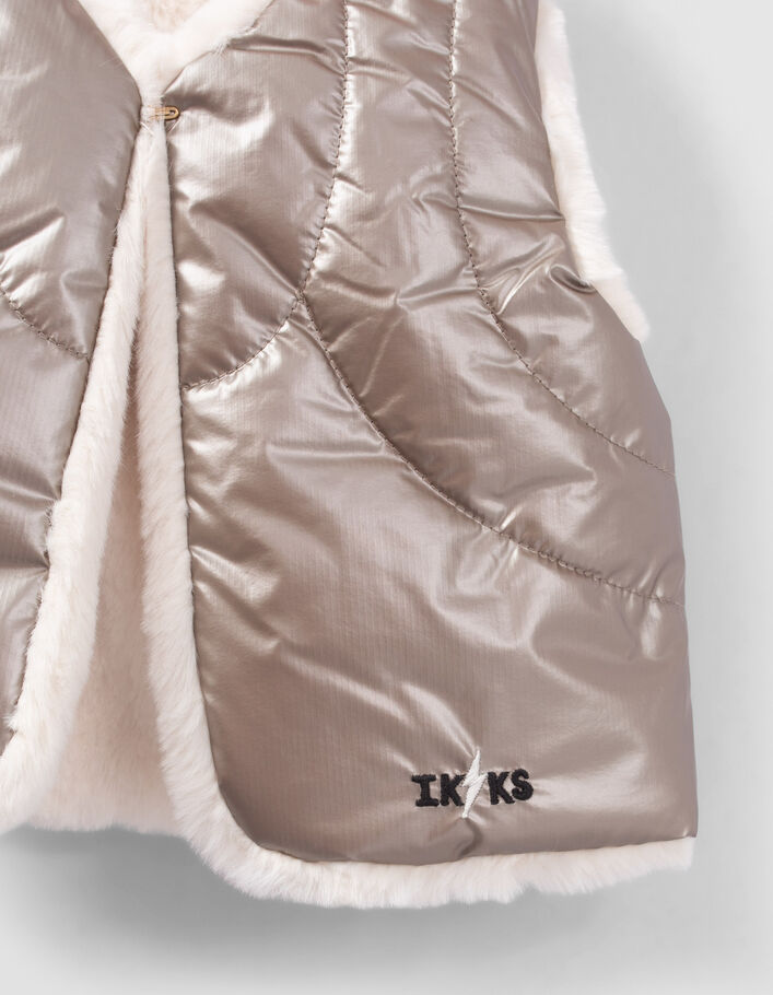 Gilet réversible doré et écru fourré bébé fille