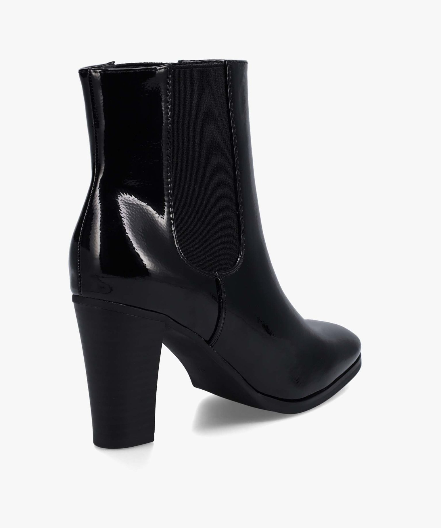 Boots femme style Chelsea à talon haut dessus verni noir | GEMO