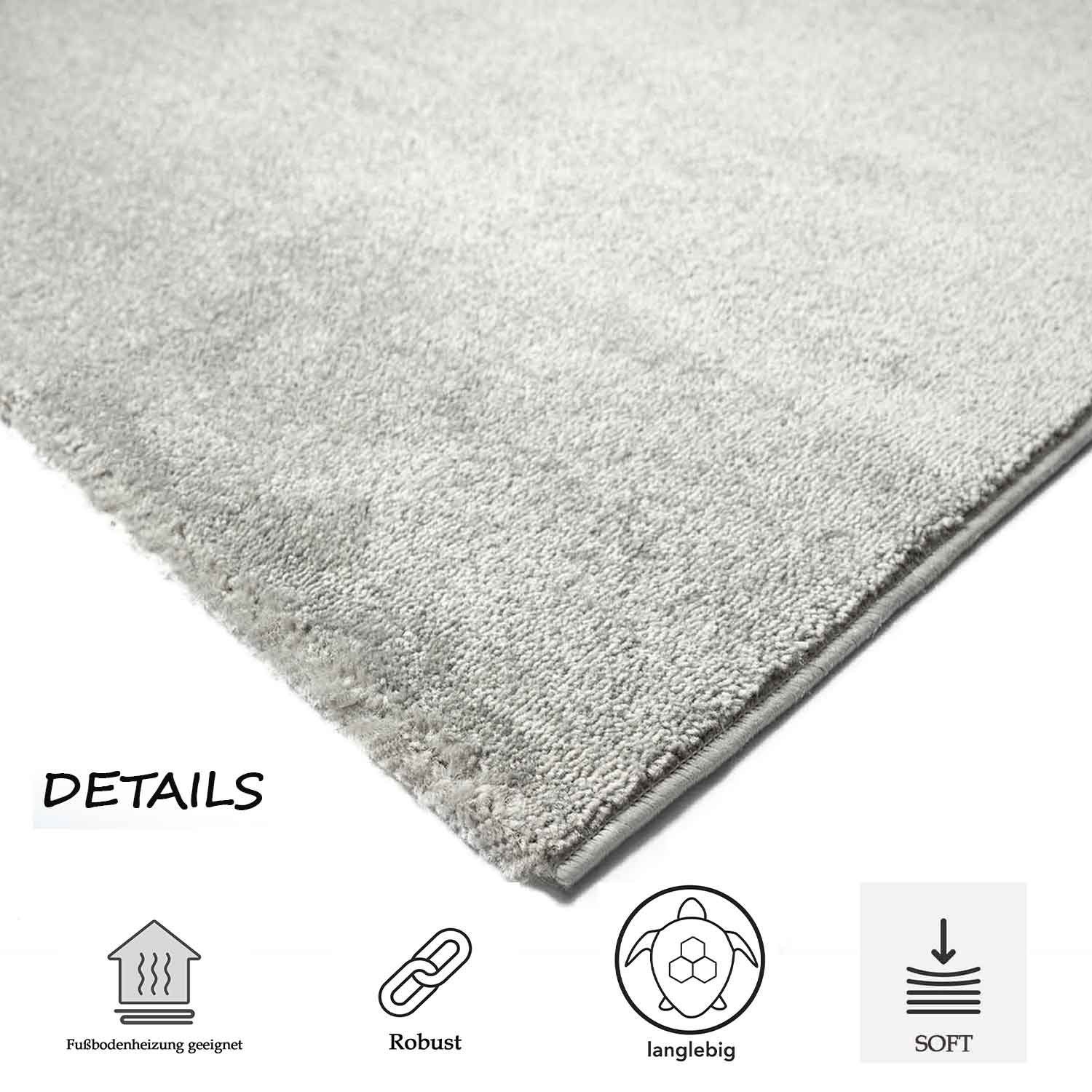 Teppich Kurzflor Wohnzimmer, Vimoda, Rechteckig, Höhe: 8 mm, Extra Weich, gewebt, Einfarbig, Modern, Versch. Größen Farben