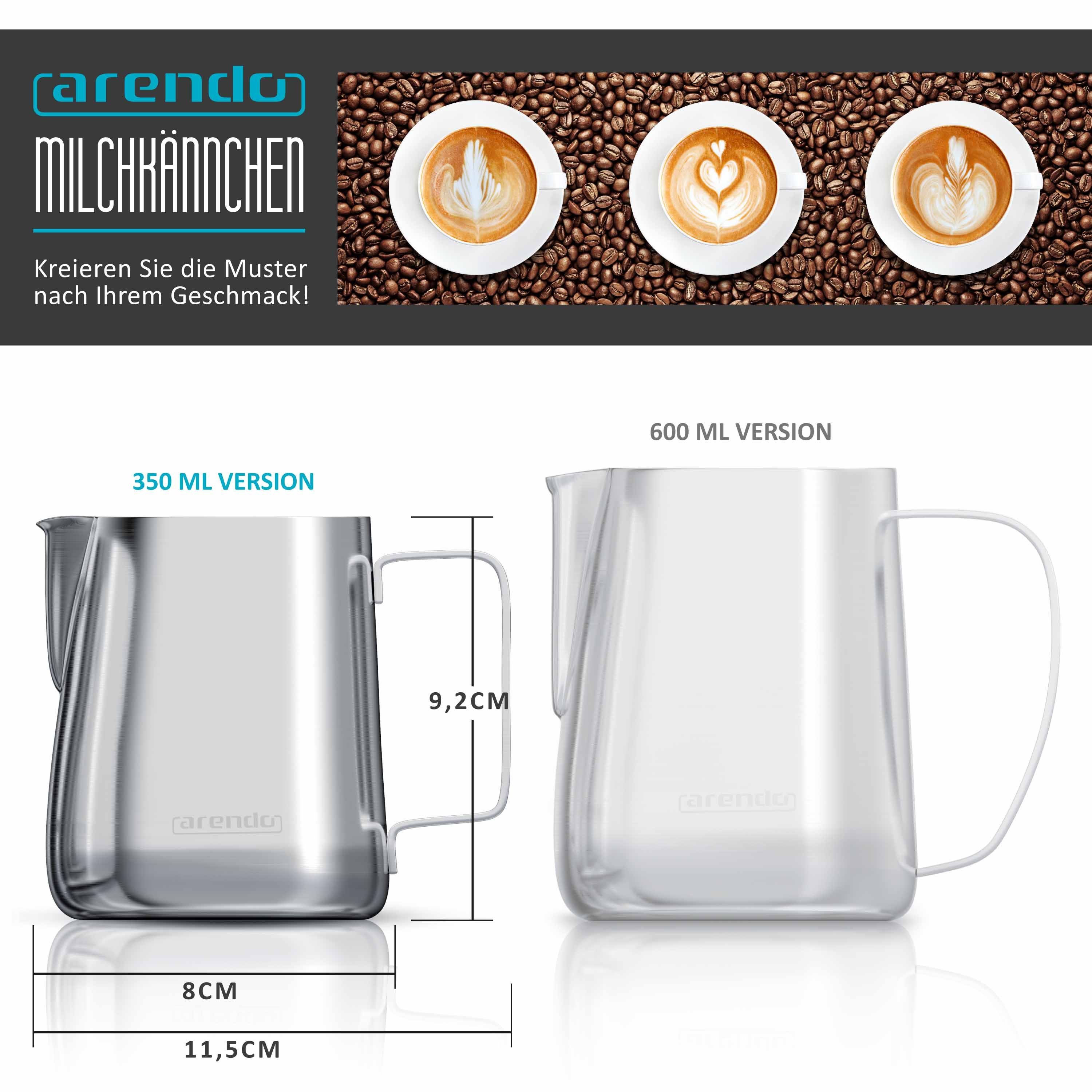 Arendo Milchkännchen, 0,35 l, Edelstahl, mit Messskala, Milchkanne zum Aufschäumen von Milchschaum