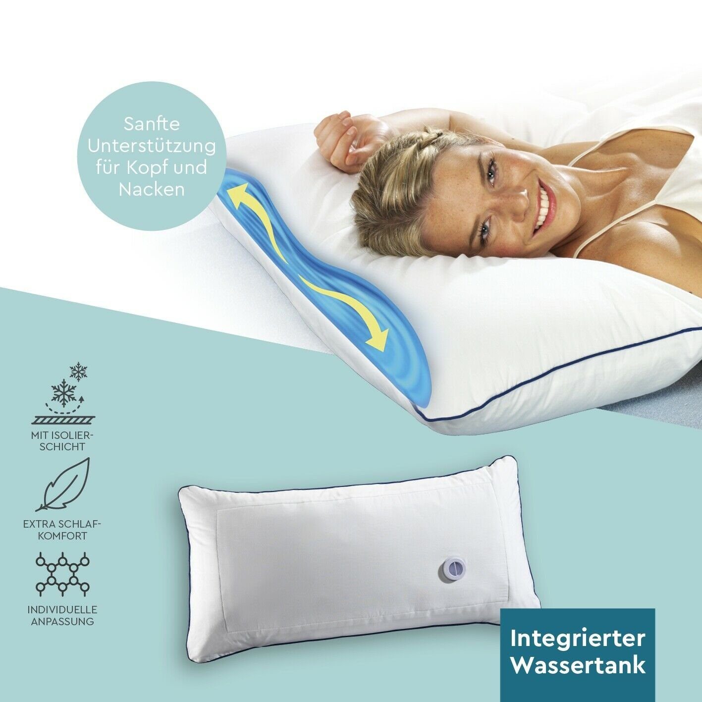 VITALmaxx Wasserkissen, 40x80 cm Kopfkissen Schlafkissen Nacken Komfort Kissen