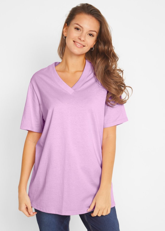 Weites Long-Shirt mit V-Ausschnitt, Kurzarm (5er Pack)