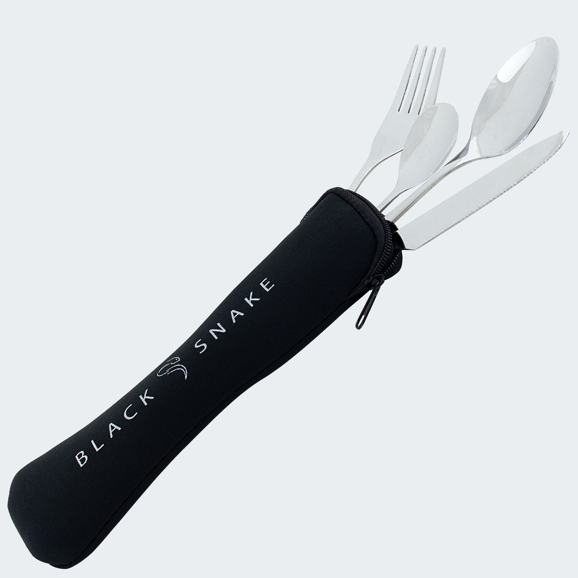 Black Snake 2-Personen Set flacher Teller und Essbesteck