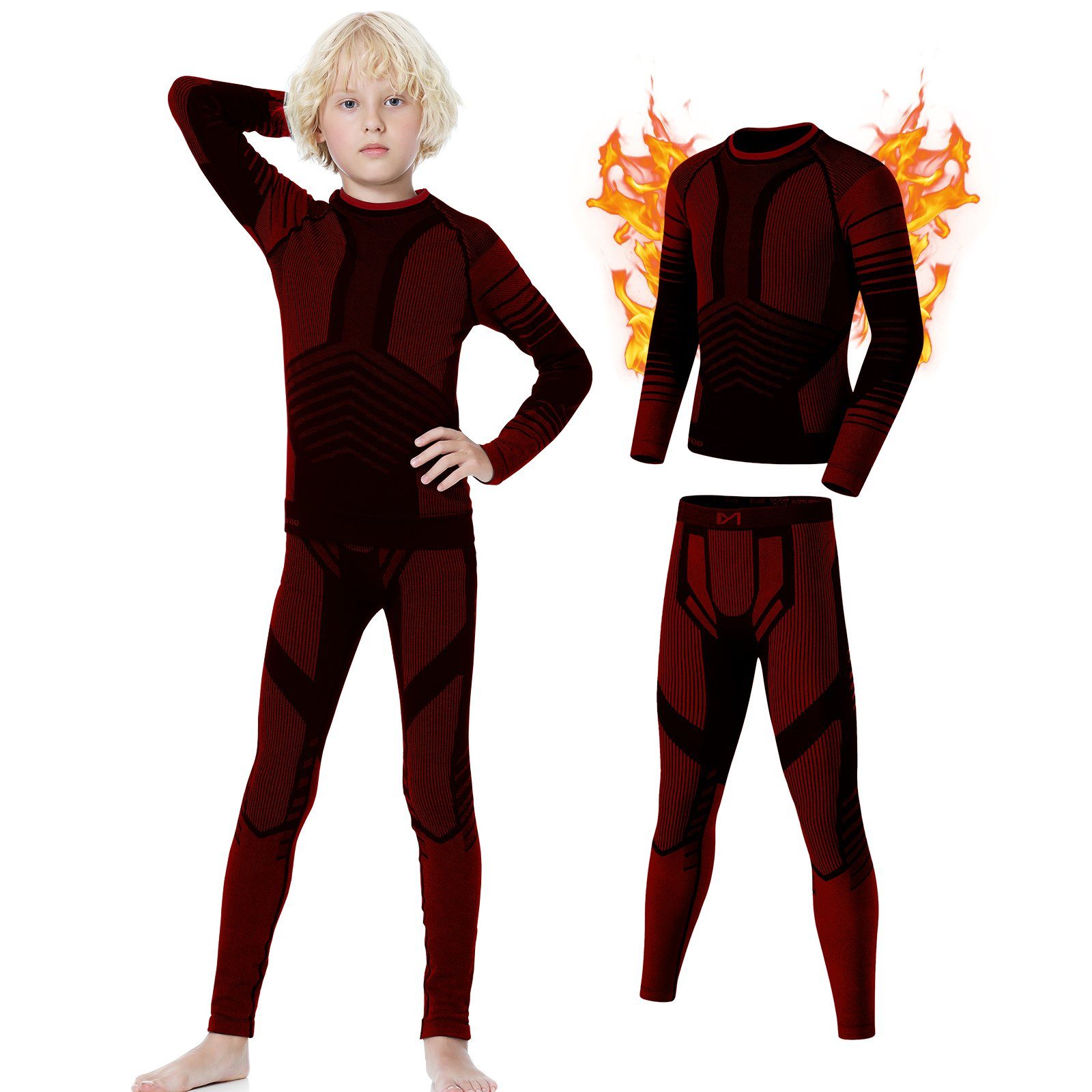 MEETYOO Thermounterhemd Kinder Thermounterwäsche Skiunterwäsche Set (Funktionswäsche, Thermounterhemd + Fleece Funktions Unterhose) Sport Ski Radfahren Snowboarden Skifahren