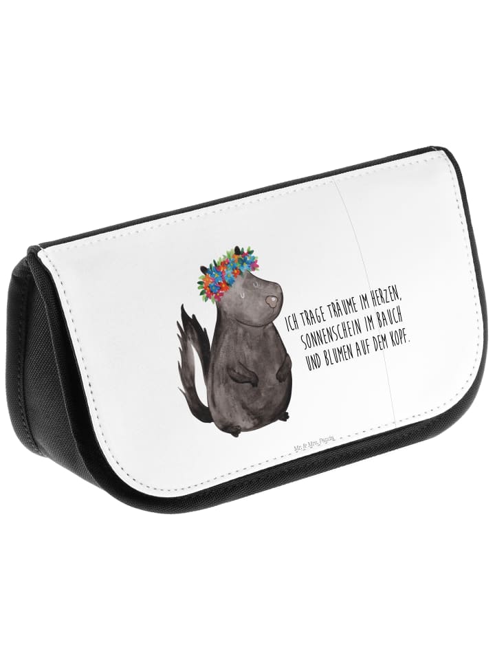 Mr. & Mrs. Panda Kosmetiktasche Stinktier Blumenmaedchen mit Spruch in Weiß günstig kaufen onesize
