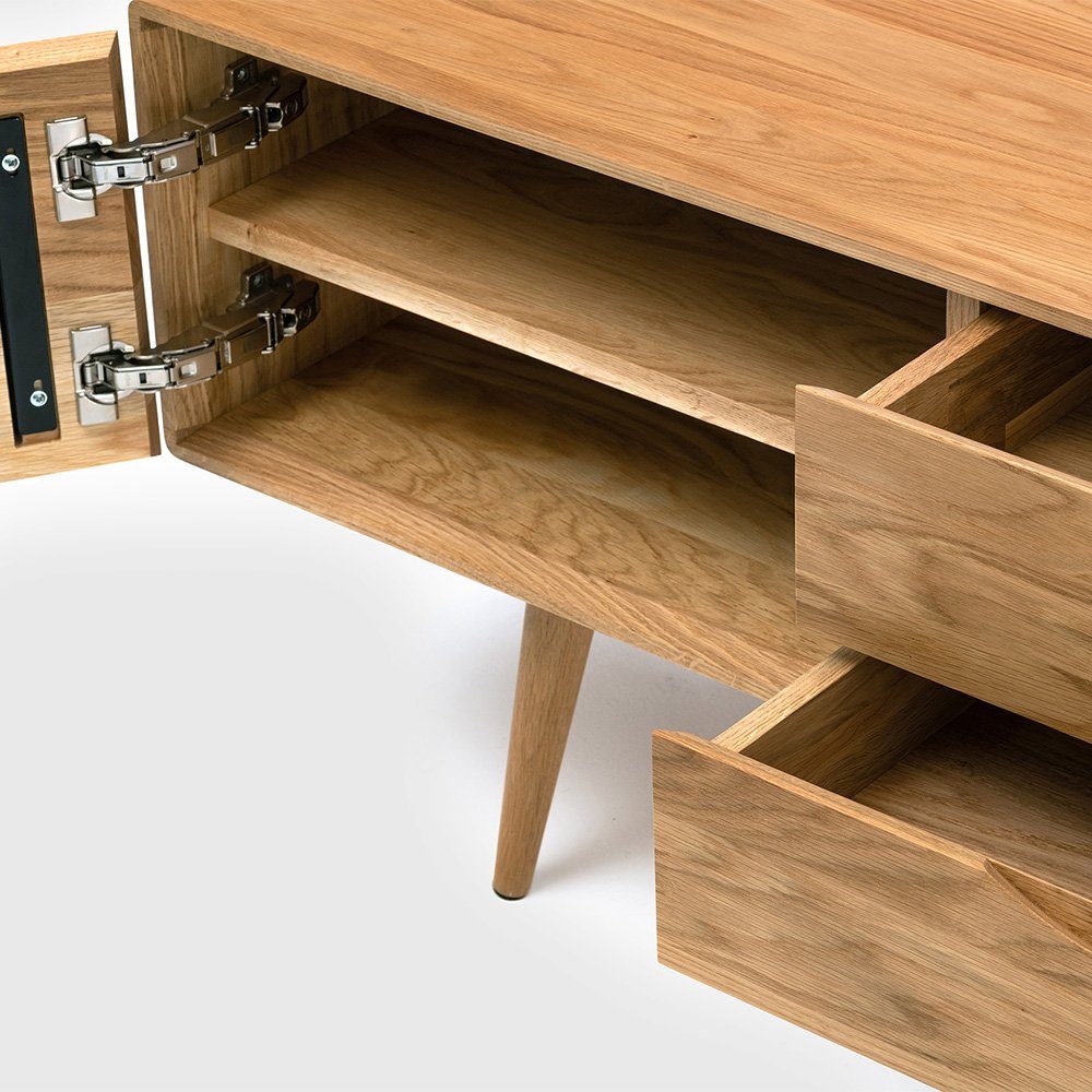 Mobello Sideboard Elegante Kommode aus Massiv Eichenholz, Stilvoller Mehrzweckschrank für Zuhause, 160x40x53 cm