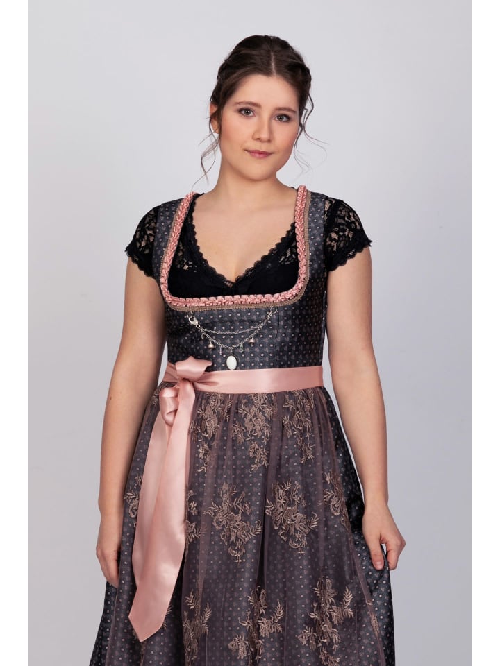 Edelnice Langes Dirndl 2-teilig Béatrice in dunkelgrau, rosa günstig kaufen