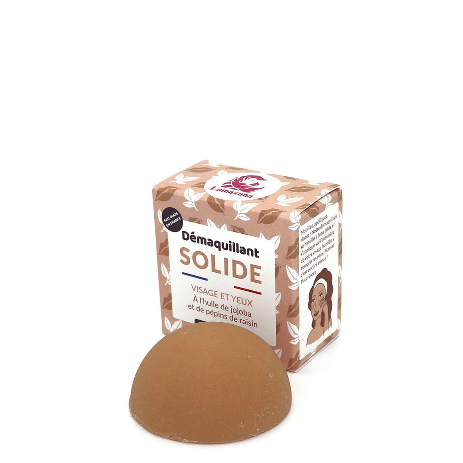 Lamazuna Démaquillant Solide Visage & Yeux Huile de Jojoba, Pépins de Raisin