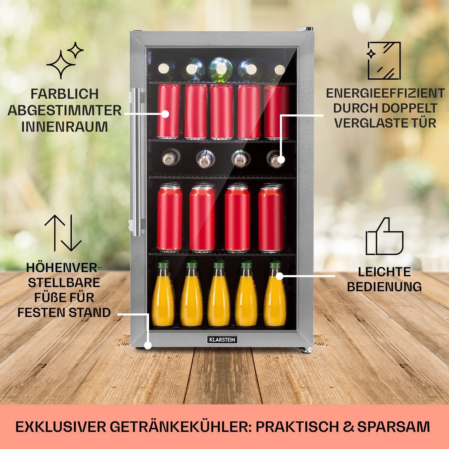 Klarstein Getränkekühlschrank HEA13-Beesafe-3XL 10033347A, 83 cm hoch, 47 cm breit, Bierkühlschrank Getränkekühlschrank Flaschenkühlschrank mit Glastür