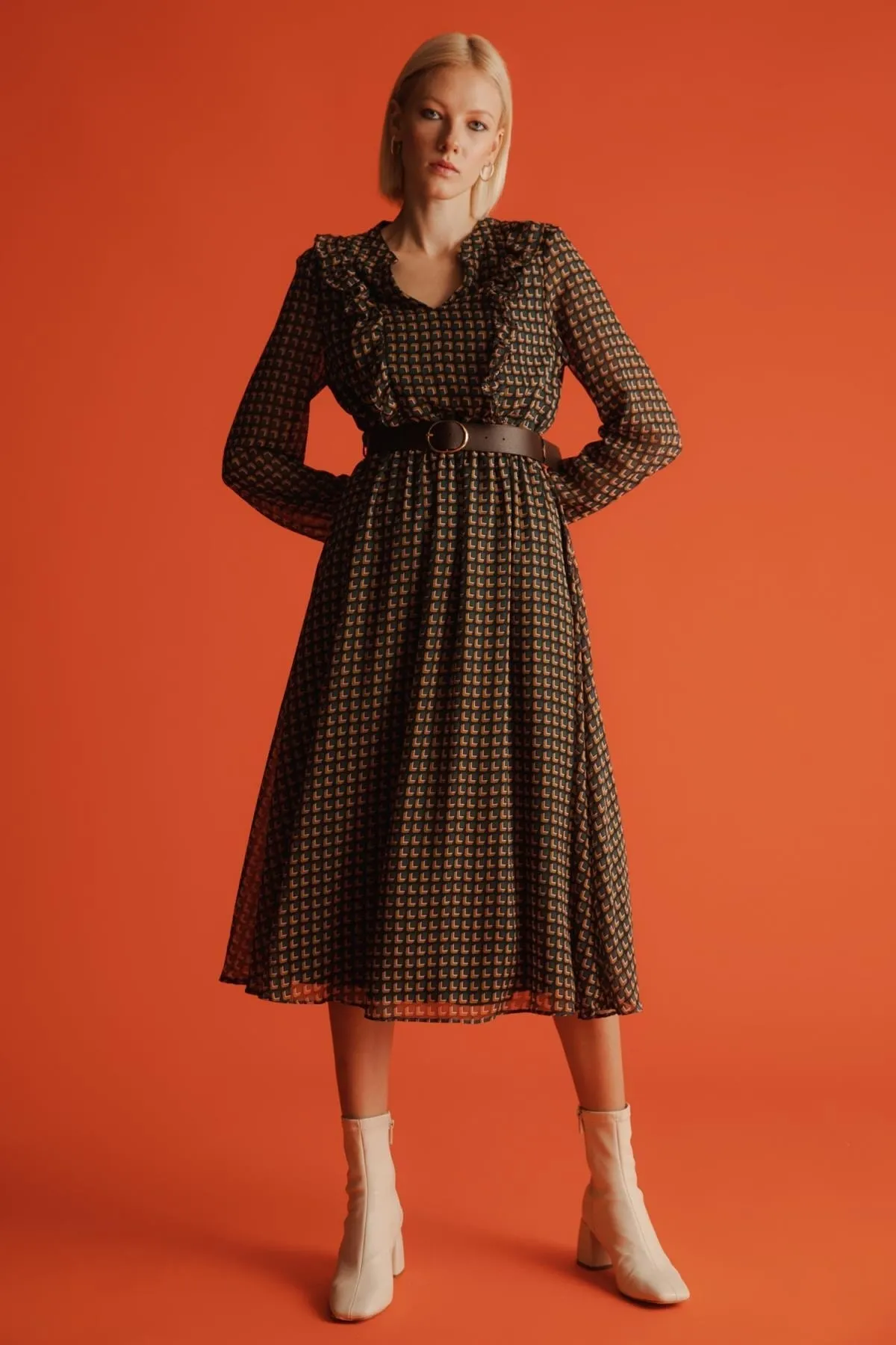 DeFacto  Bedrucktes Maxi-Langarmkleid aus Chiffon