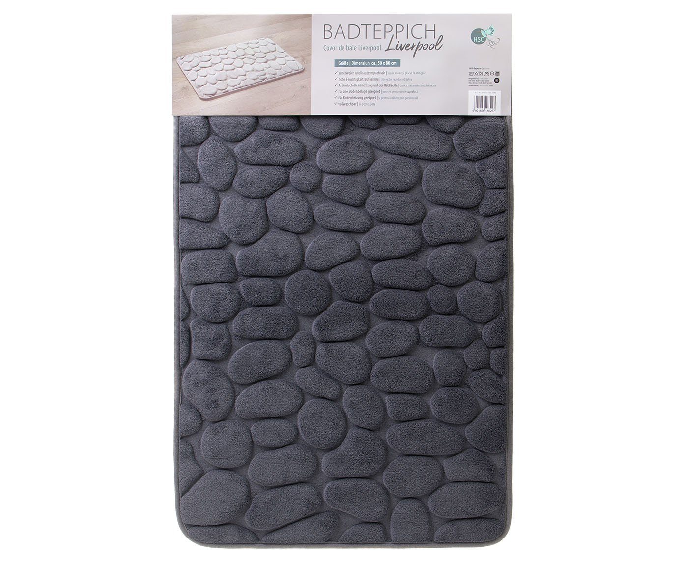 Schaum-Badematte Liverpool HSC Home-Style-Creation GmbH, Höhe 15 mm, Memory Schaum, rutschhemmend, schnelltrocknend, strapazierfähig, superweich, hautsympathisch, vollwaschbar, langlebig, wasserabsorbierend, Fußbodenheizung geeignet, Polyester, Memor