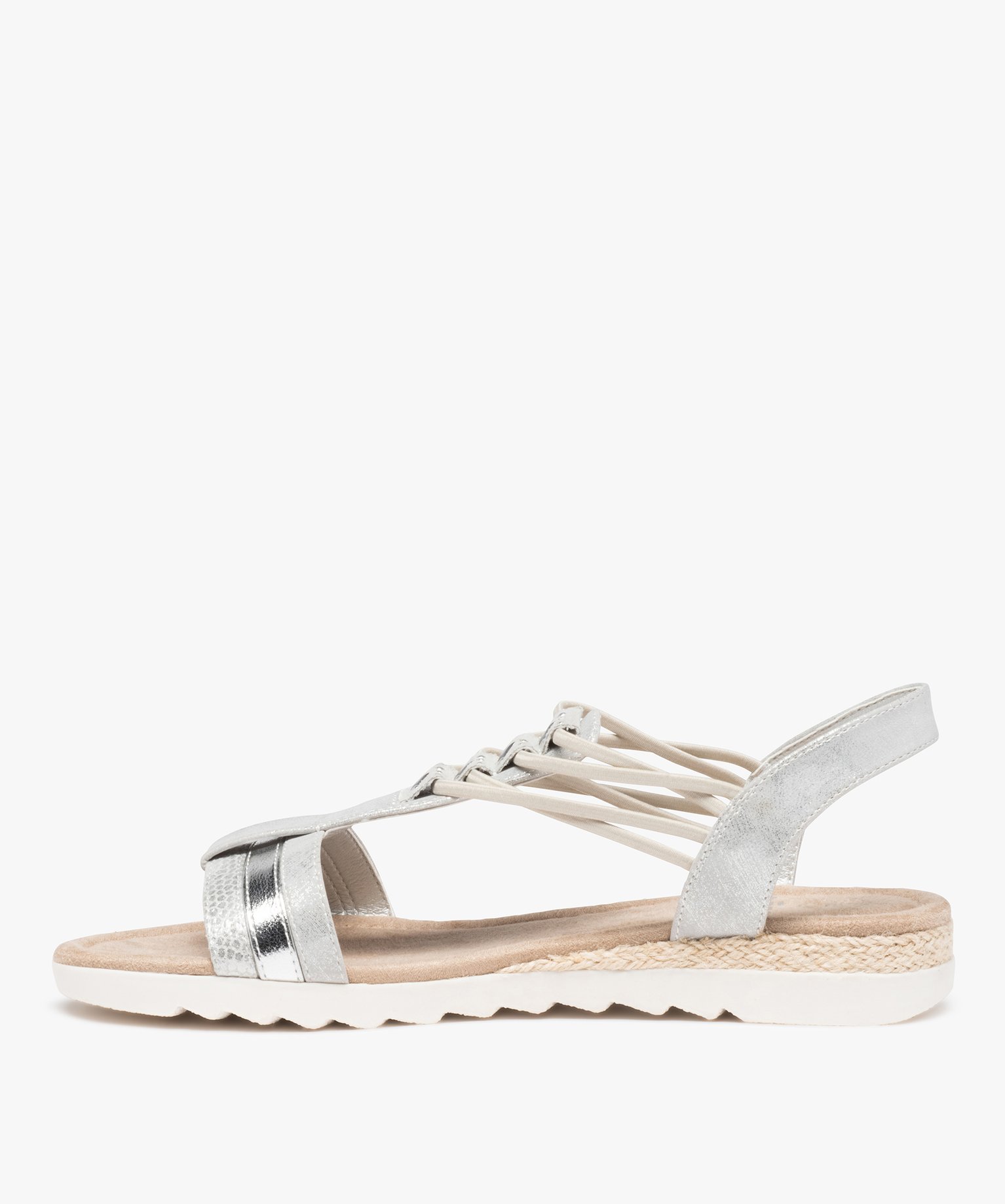 Sandales femme plates à brides élastiquées argent | GEMO