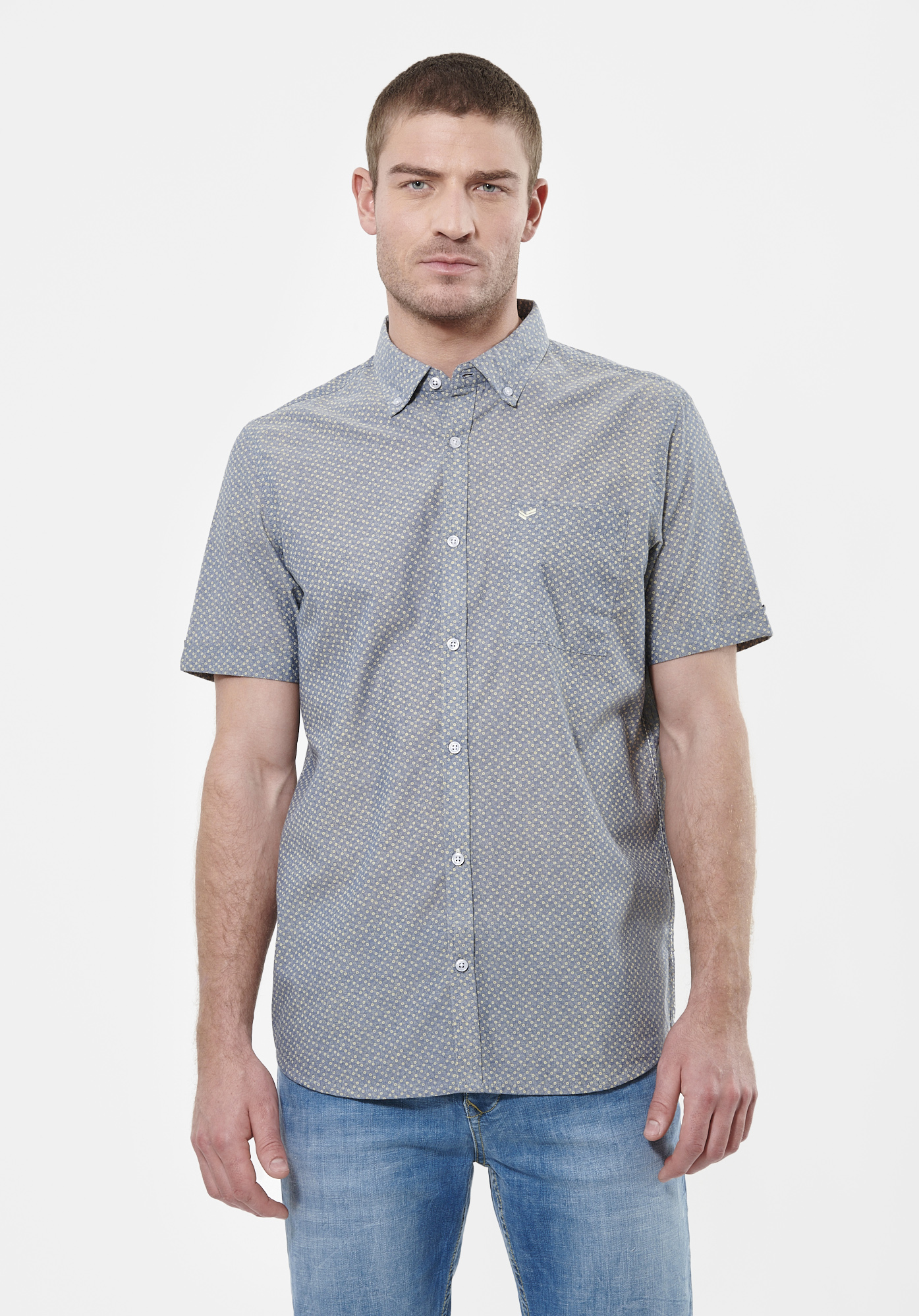 MAEL   Chemise  grise/bleue fleurie Homme en 100% coton