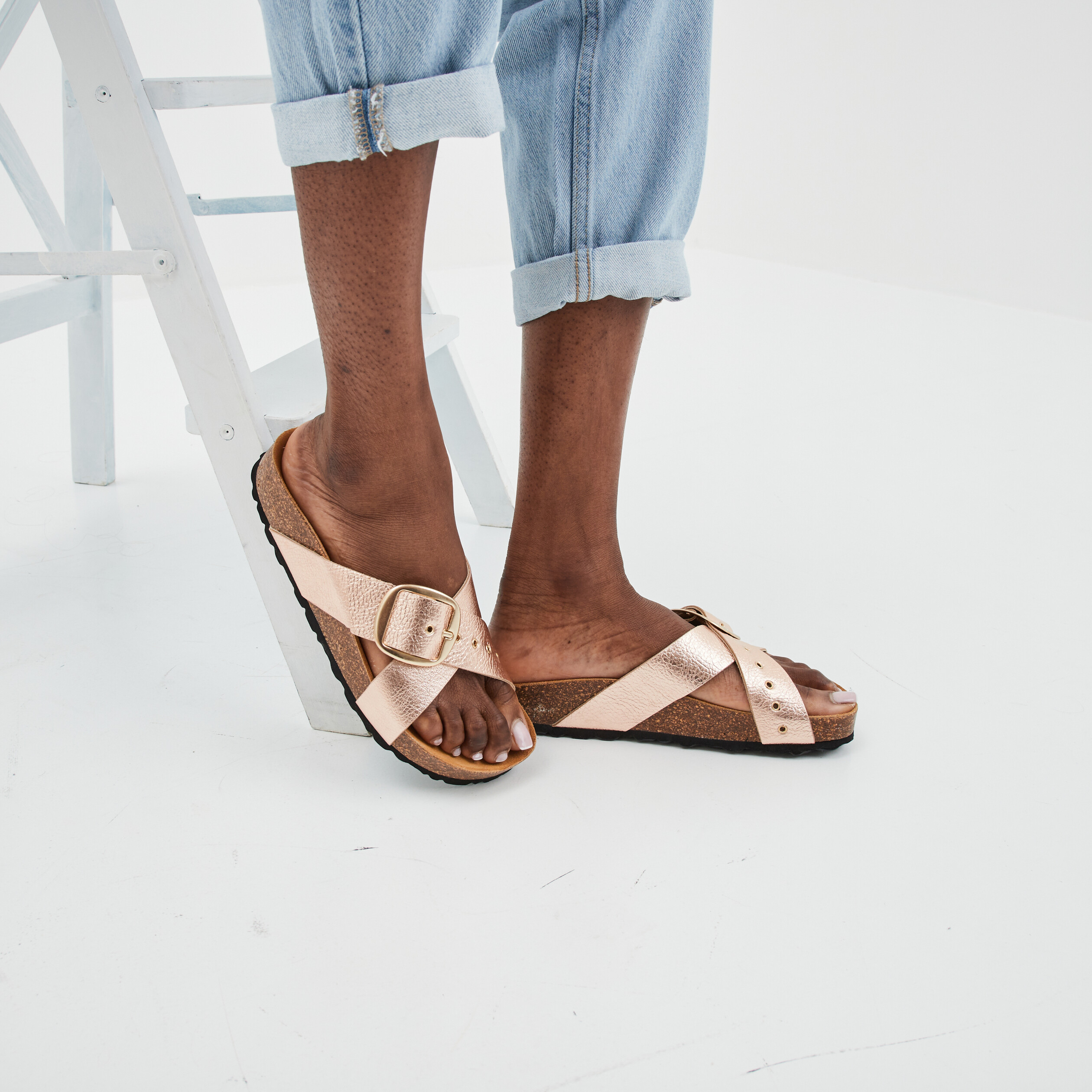 Mules brides croisées rose champagne femme | La Halle