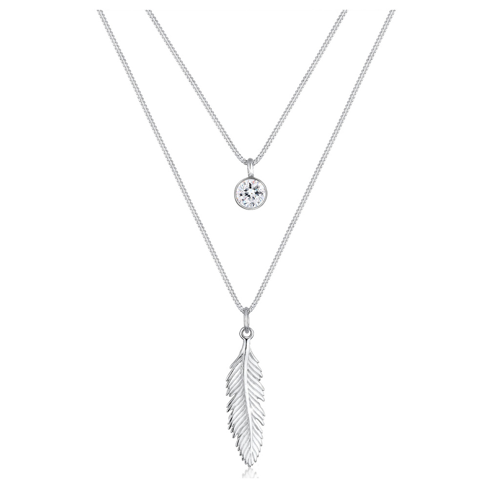 Elli Elli by Julie & Grace Collier Femme Plume Boho Festival avec Cristal en Argent St collier